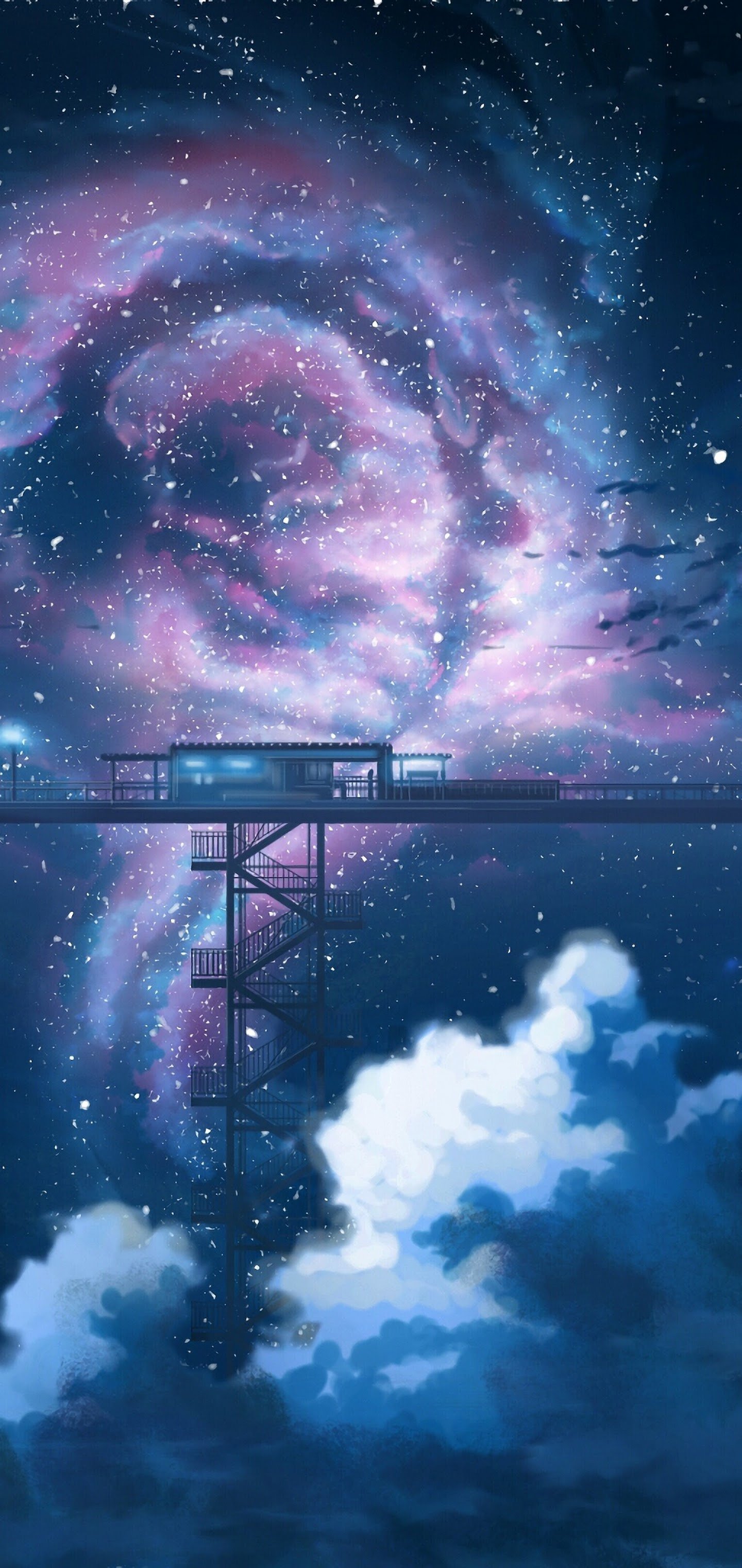 Anime Night Sky Stars Clouds Scenery 4K Wallpaper