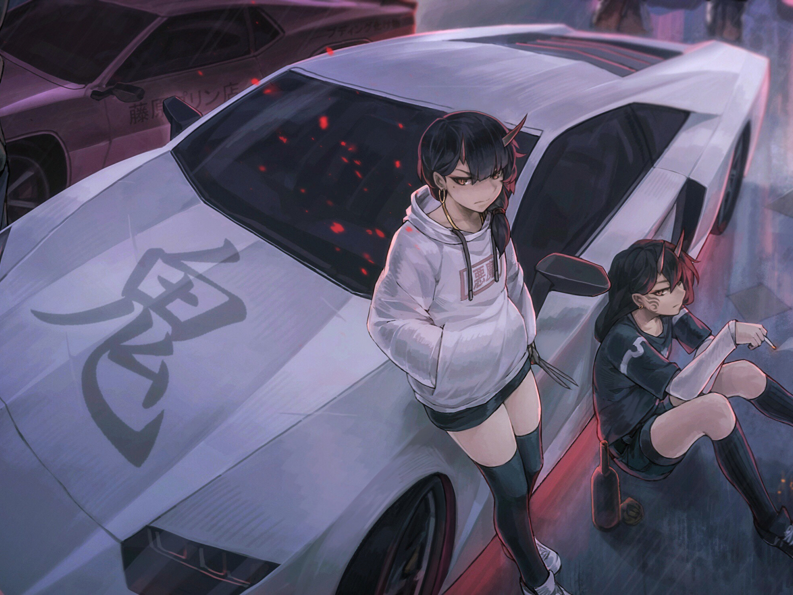 Desktop Wallpaper Car, Urban Anime Girls, Art, HD Image, Picture, Background, 56914c