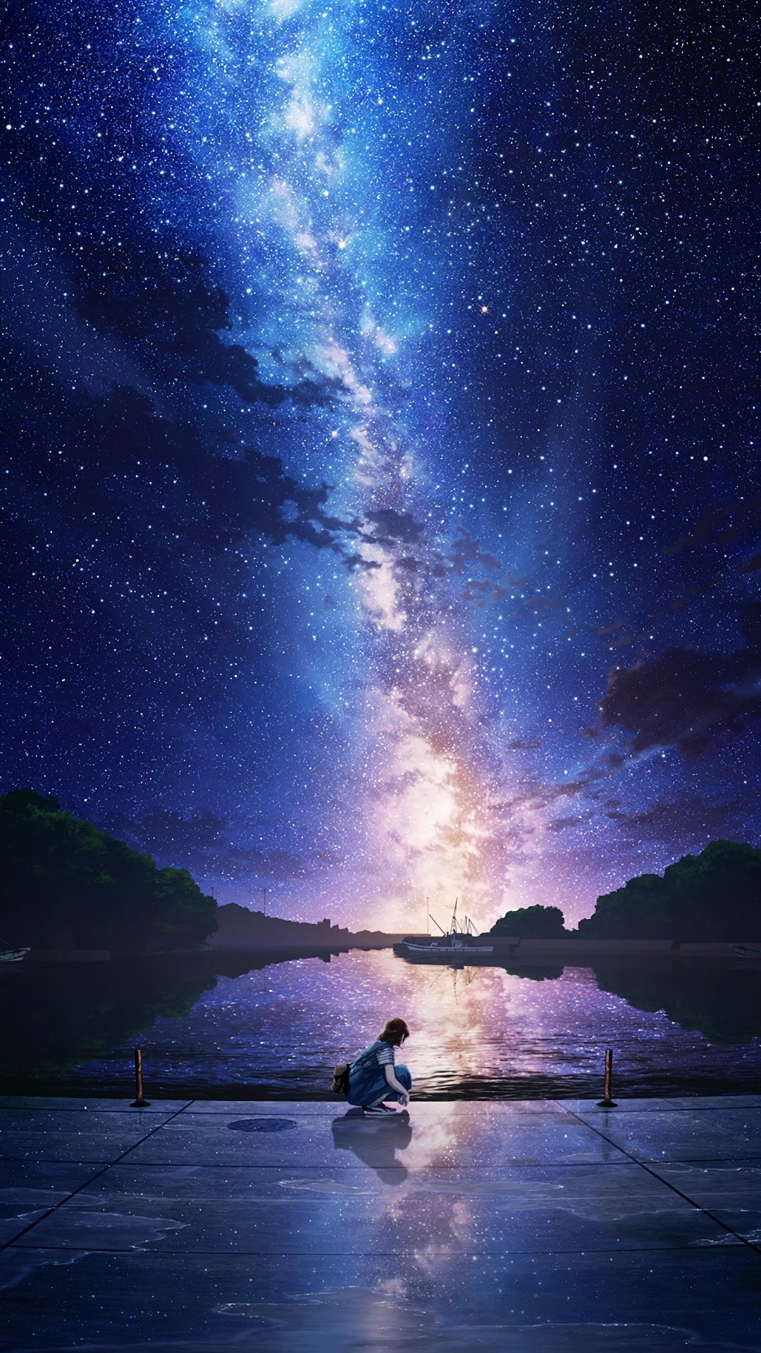Download 1080x1920 Anime Landscape, Stars, Night, Scenic Wallpaper for iPhone iPhone 7 Plus, iPhone 6+, Sony Xperia Z, HTC One