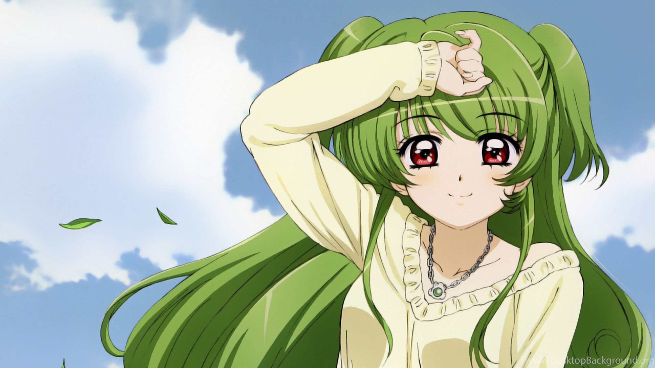 Download Wallpaper 3840x2160 Anime, Girl, Smile, Hair, Green 4K. Desktop Background