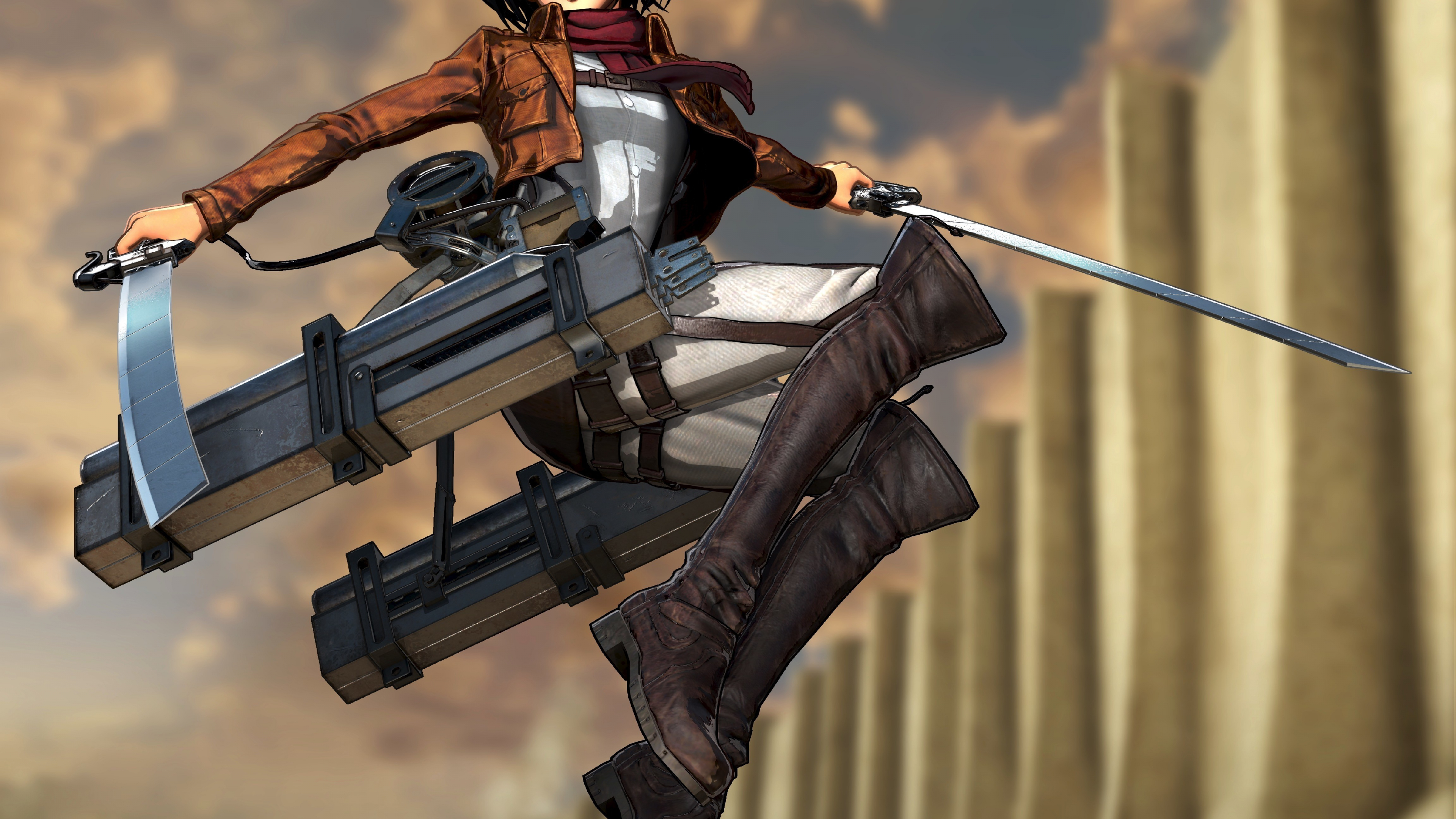Desktop Wallpaper Jump, Anime Girl, Mikasa Ackerman, Attack On Titan, 4k, HD Image, Picture, Background, 6dbc32