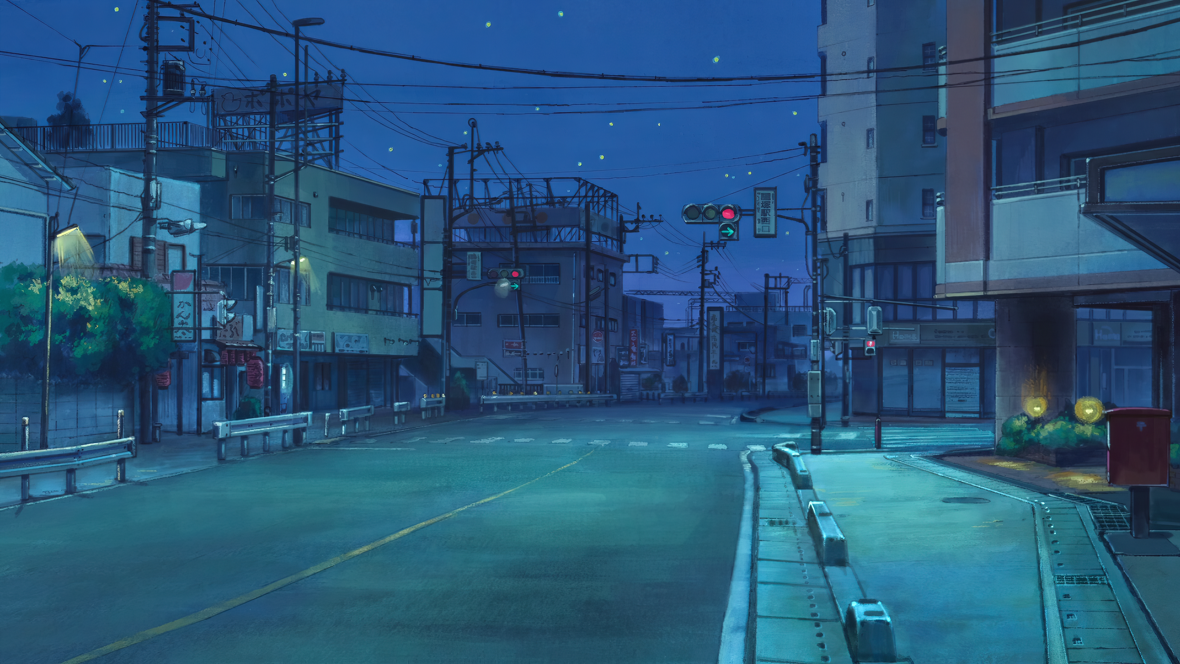 Empty Night Street (Miss Kobayashi's Dragon Maid) [3840x2160]. Night scenery, Anime scenery, Anime scenery wallpaper