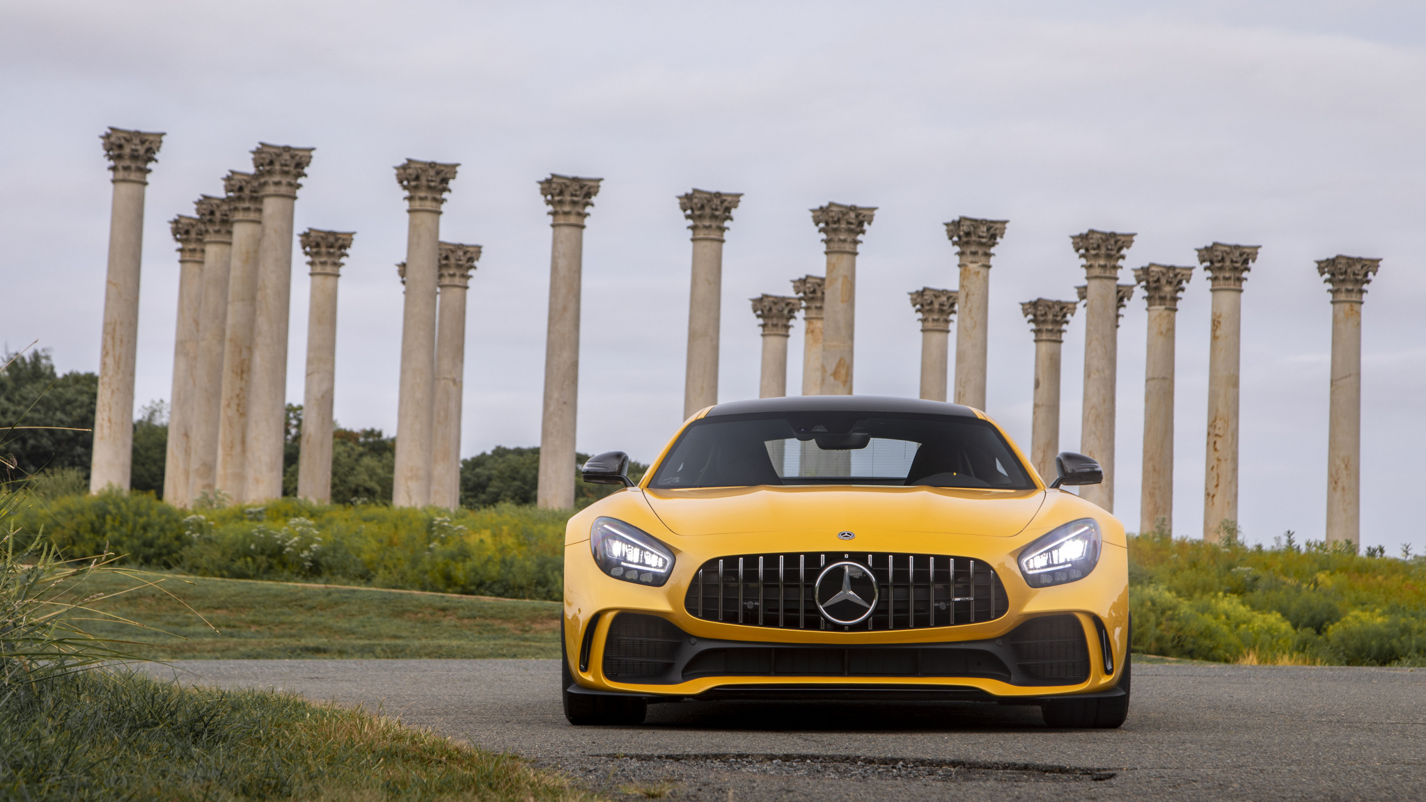 Download Car, Mercedes AMG GT R, Yellow Car Wallpaper, 2048x1152, Dual Wide, Widescreen