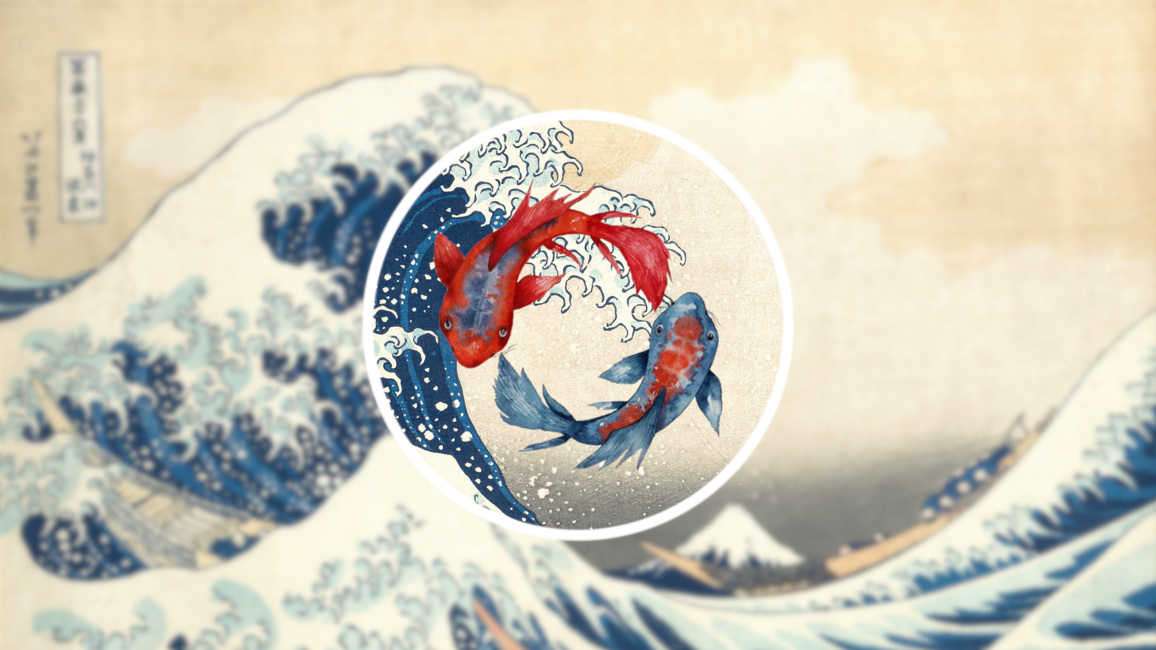 Wallpaper, The Great Wave off Kanagawa, waves, koi, fish, digital art, artwork, Japanese, kanagawa 3840x2160
