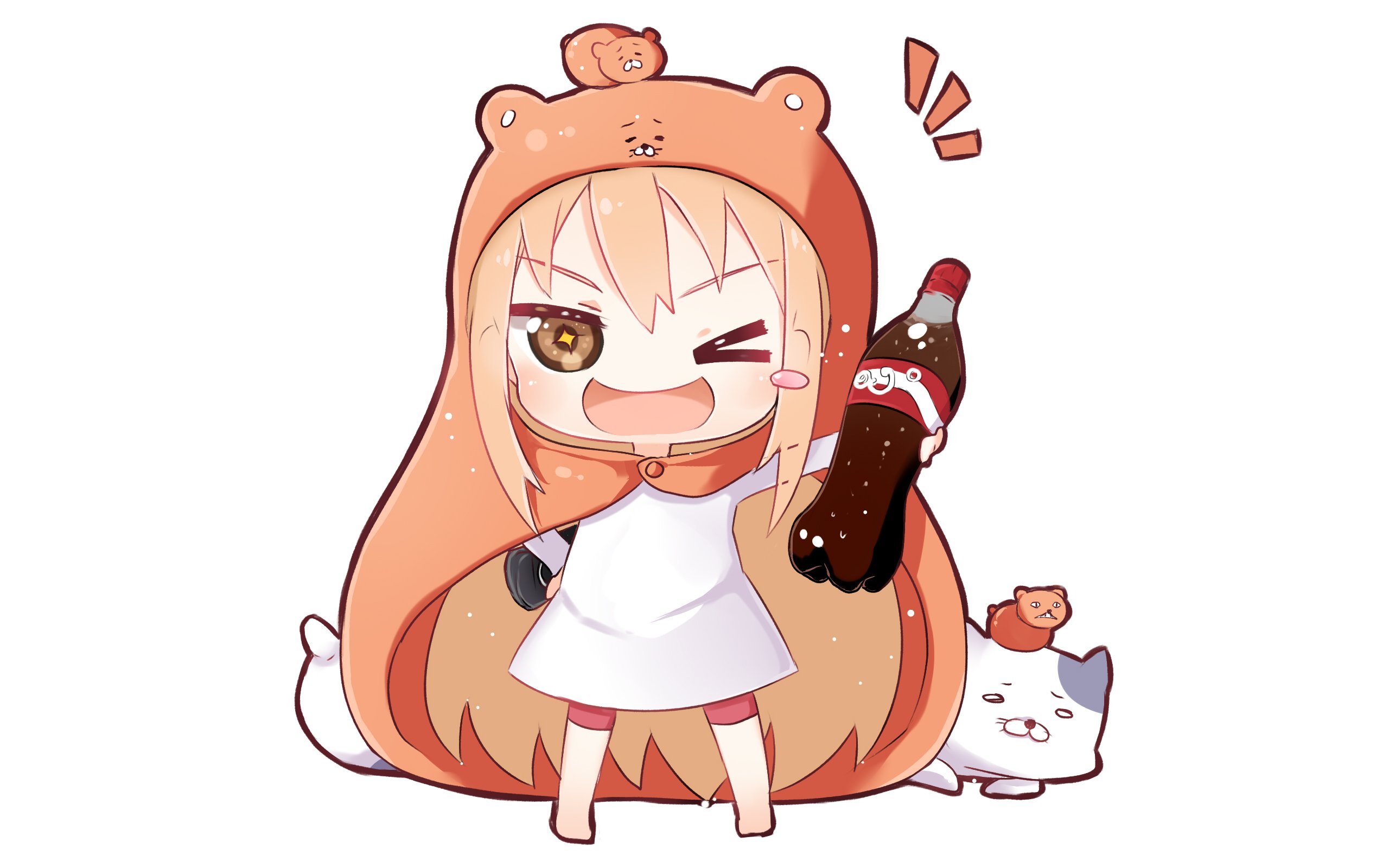 blonde, Hair, Brown, Eyes, Coca, Cola, Doma, Umaru, Himouto, Umaru chan, Hoodie, Nekoronbusu, Shirt, Wataru, Kuri, White, Wink Wallpaper HD / Desktop and Mobile Background