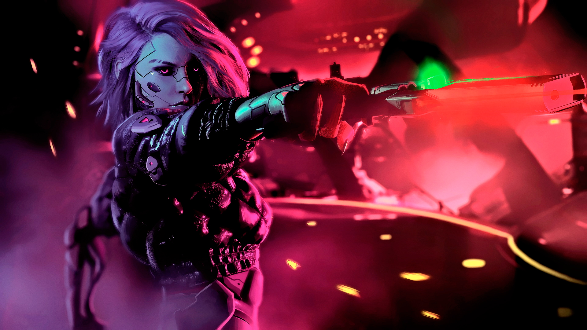 Cyber girl of pistol wallpaper