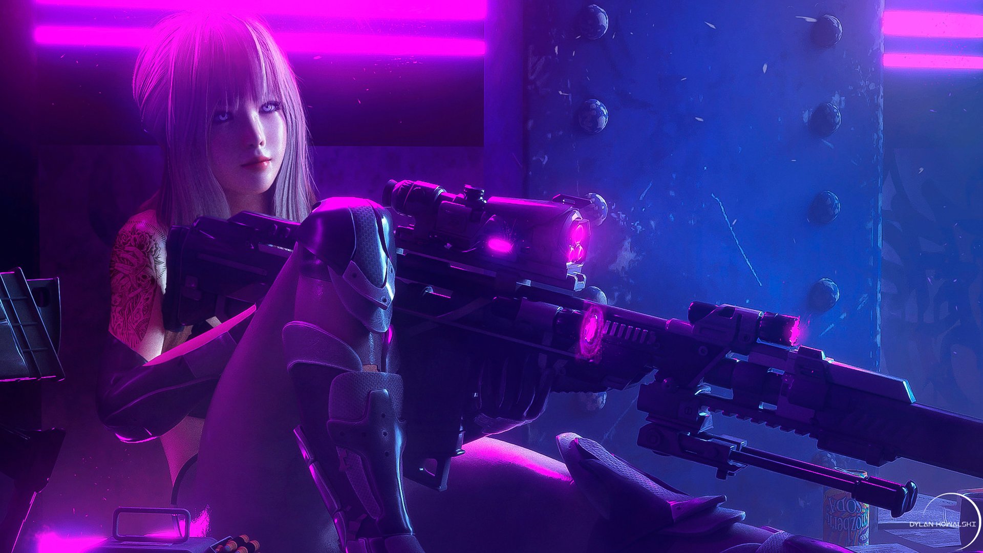 Cyber girl with sniper rifle wallpaper