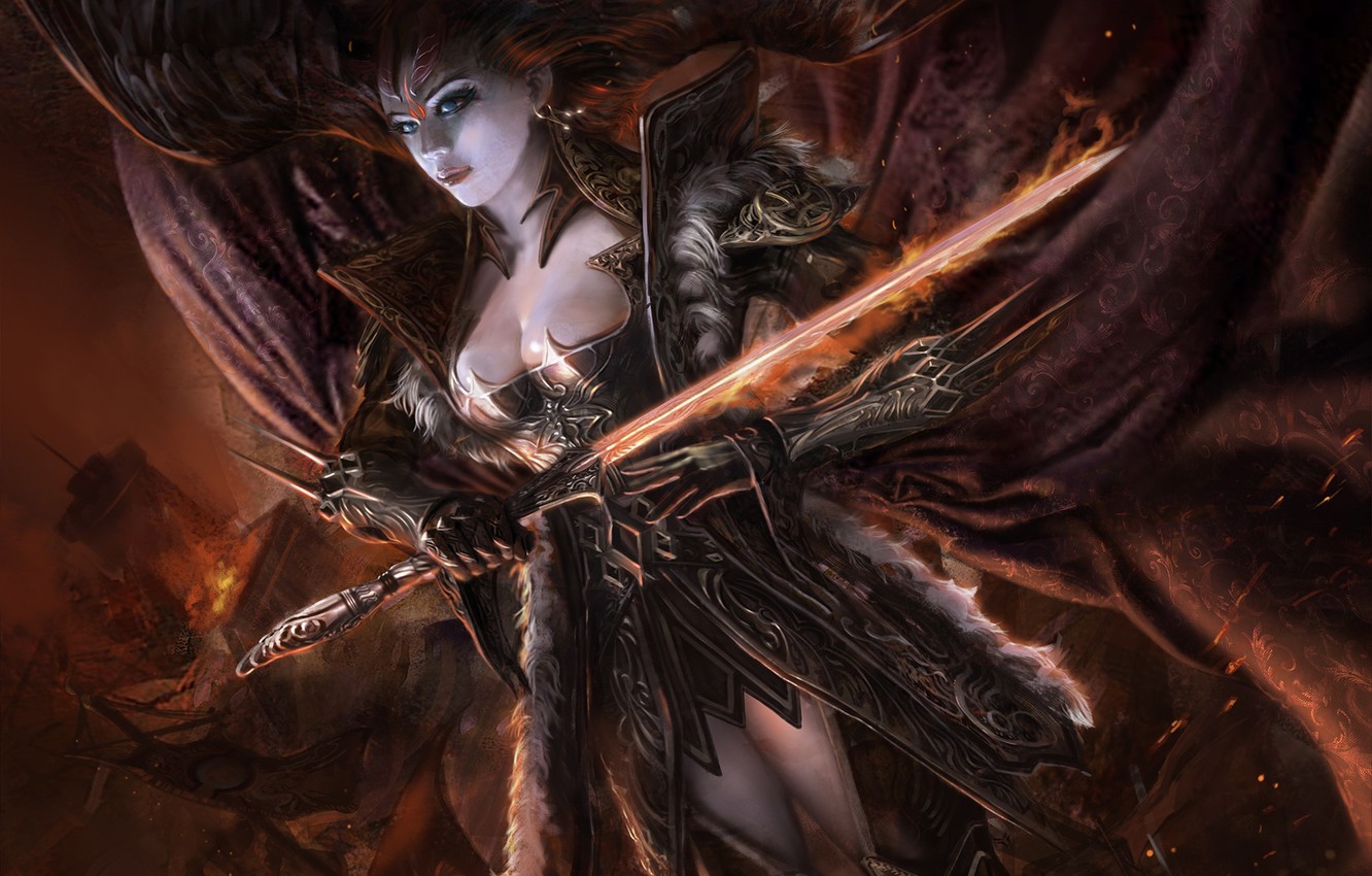 Wallpaper girl, wings, sword, art, Legend of the cryptids image for desktop, section игры
