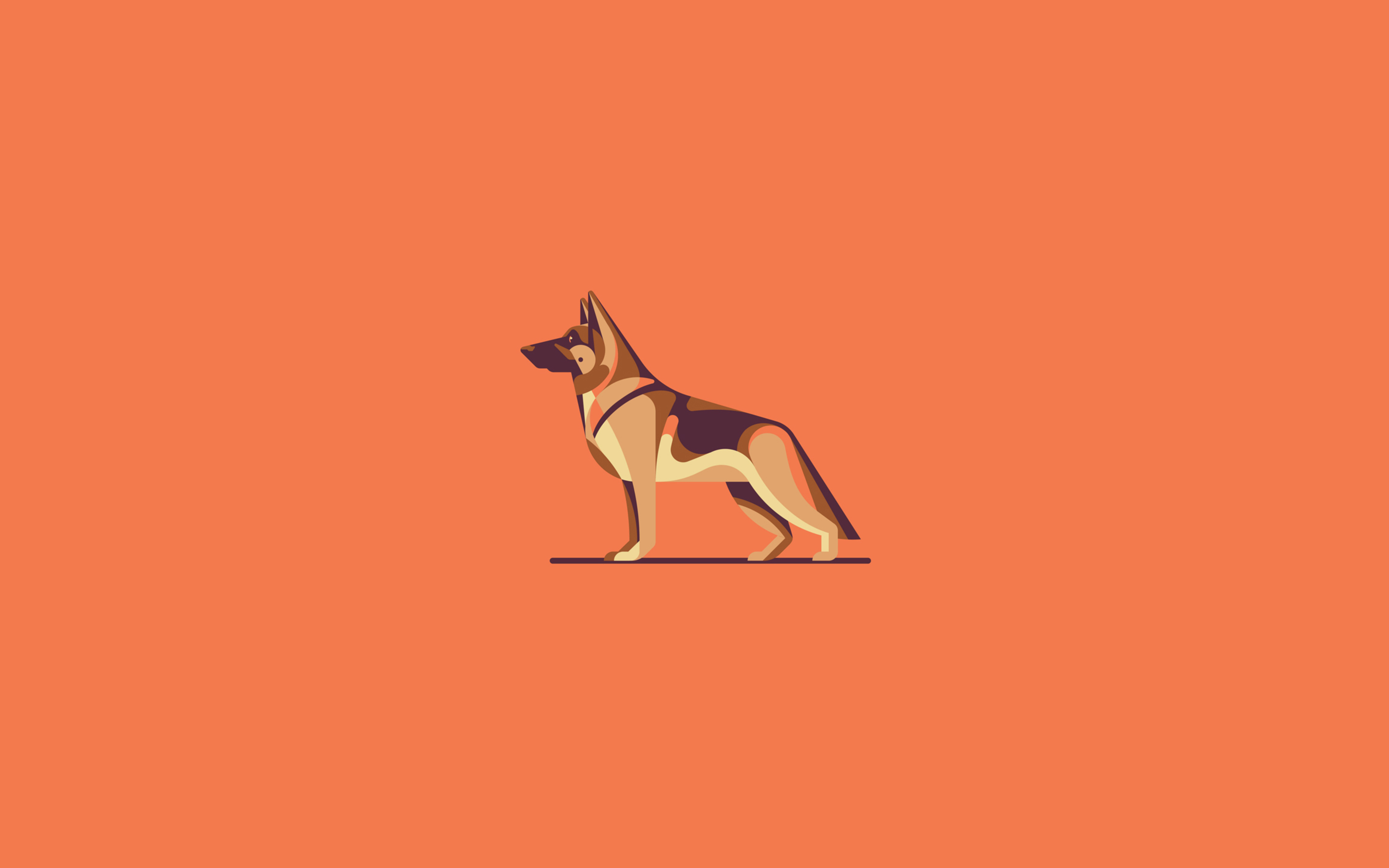 German Shepherd, Minimal, Orange Background, Cartoon German Shepherd Dog