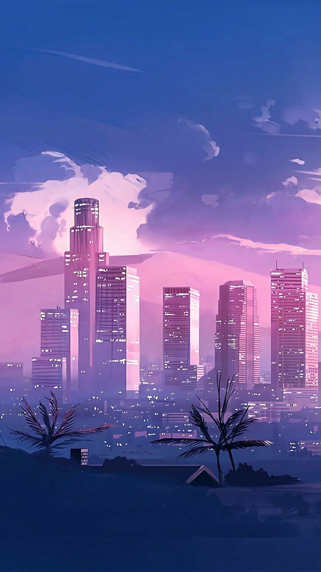 Anime City Purple Wallpaper