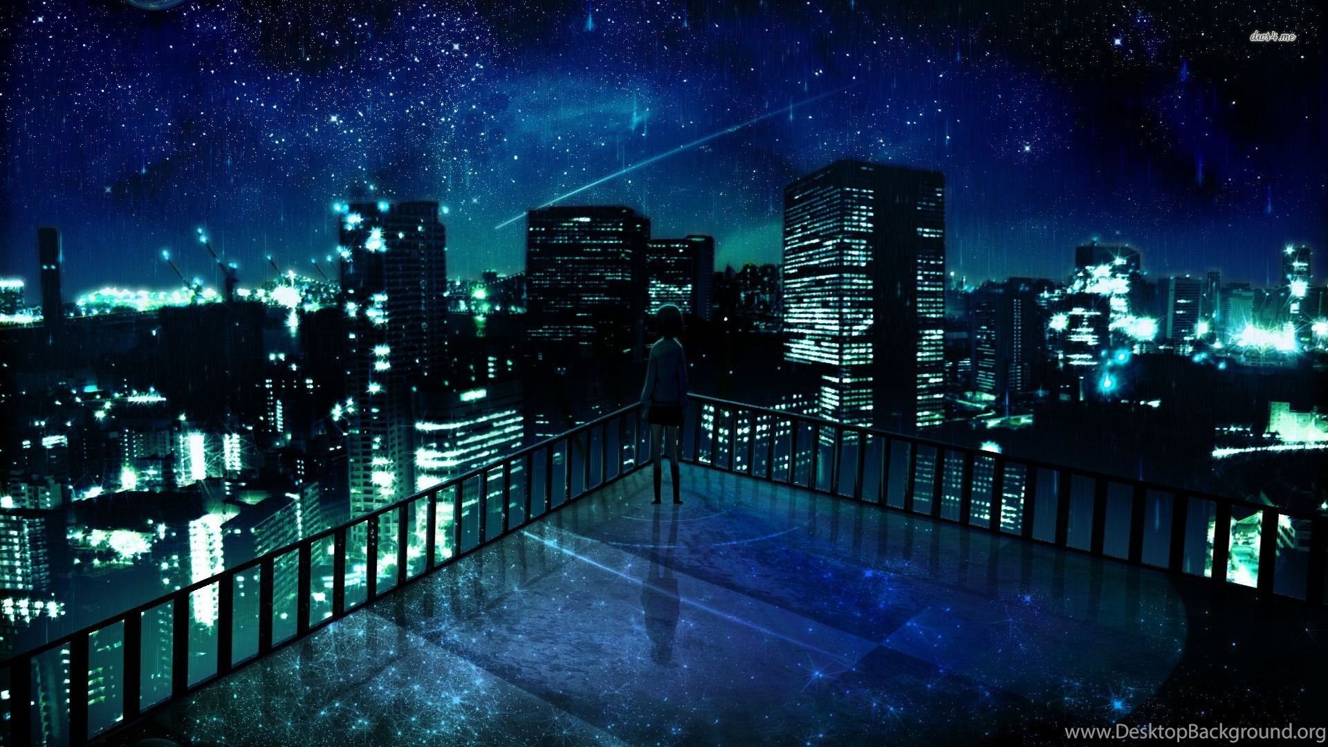 Girl Staring At The City At Night Wallpaper Anime Wallpaper Desktop Background