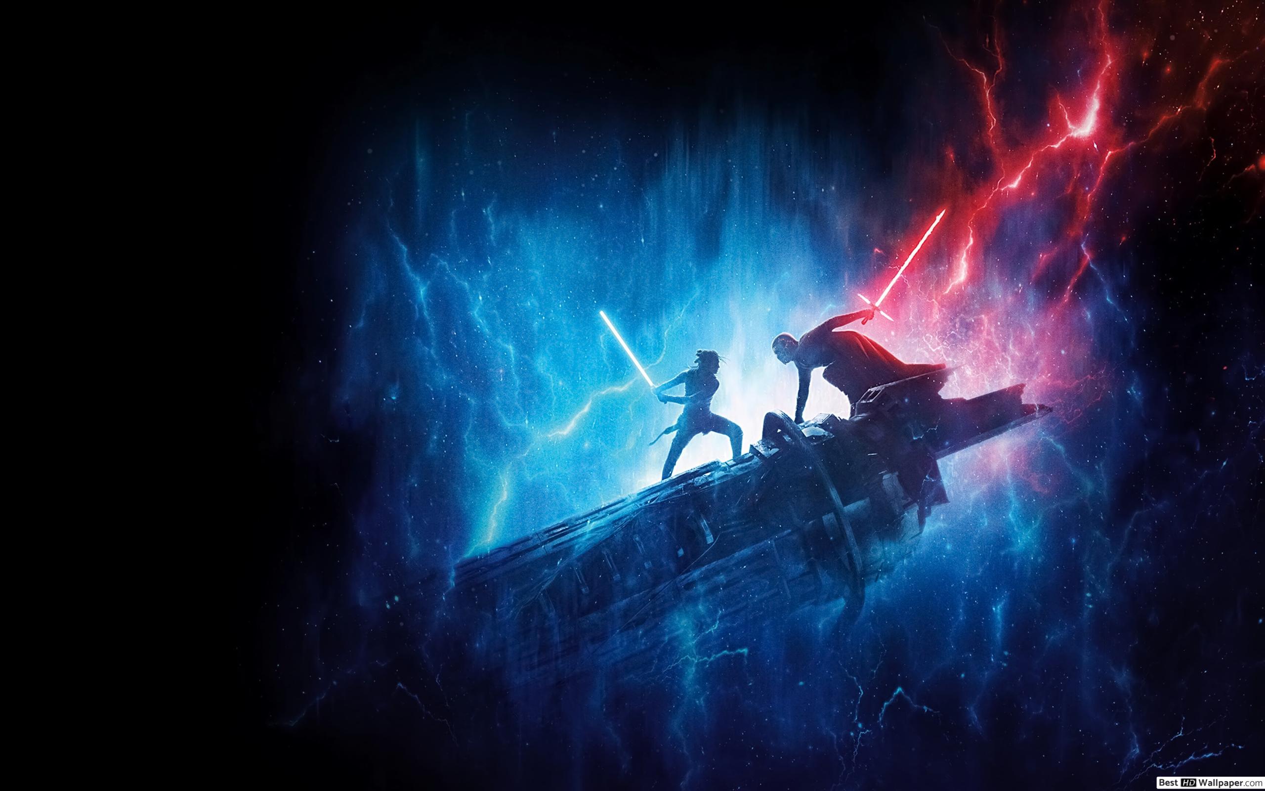Star wars, Rey's blue lightsaber vs, Kylo Ren's red lightsaber HD wallpaper download
