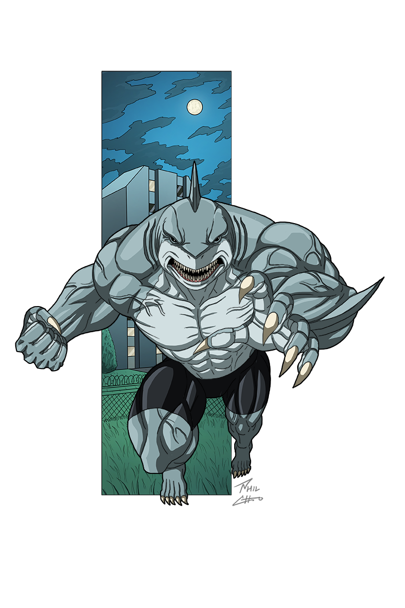 King Shark Commission By Phil Cho. Dc Comics Artwork, King Shark, Anime Character Design