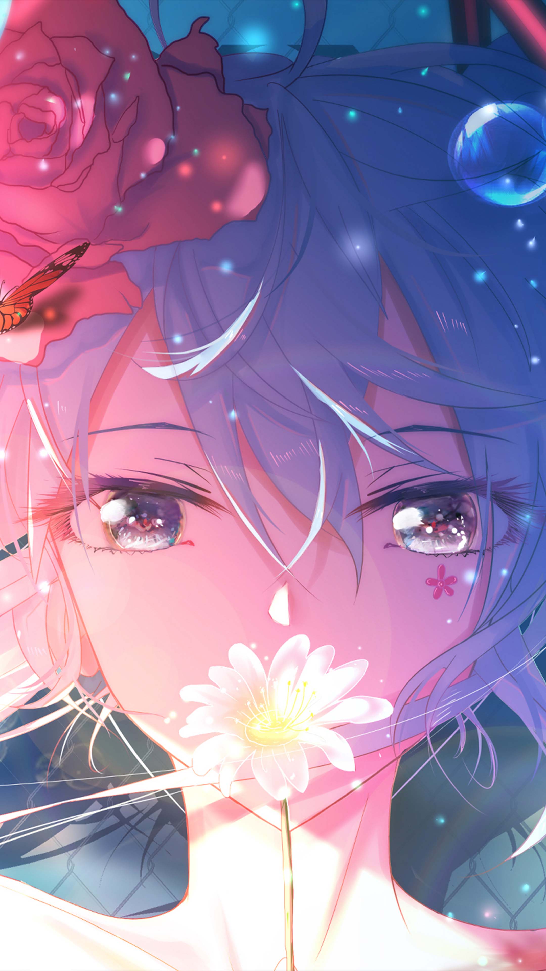 Anime Girl with Flowers Desktop Wallpaper - Anime Wallpaper 4K