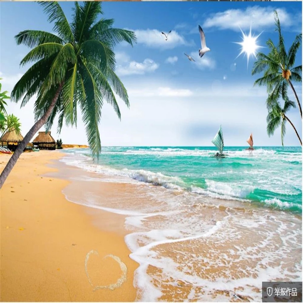Beach wallpaper background coconut palm tree TV background wall beautiful scenery wallpaper 3D wallpaper. Wallpaper