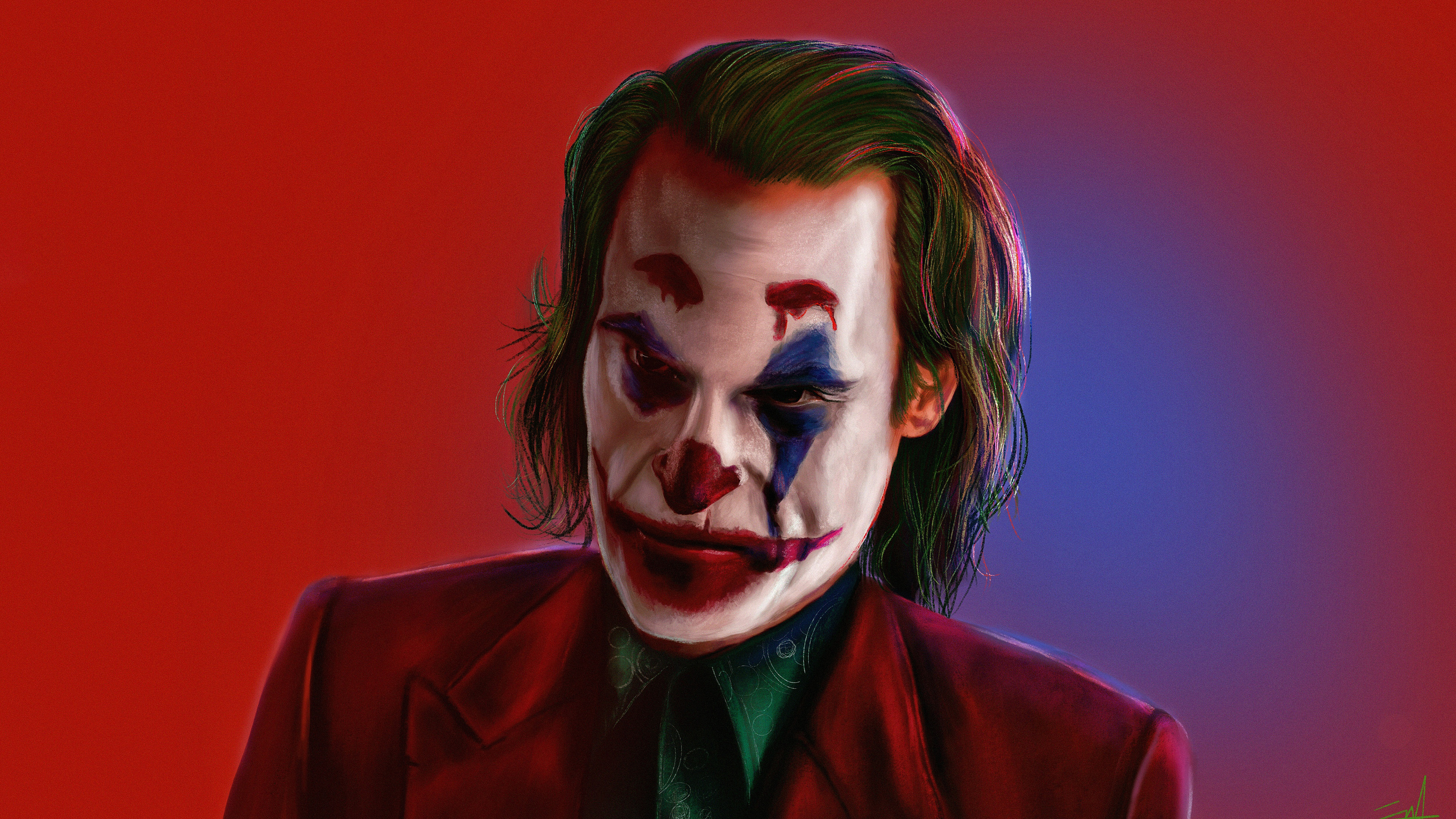 Joker Joaquin Phoenix With Red And Blue Background 4K HD Joker Wallpaper
