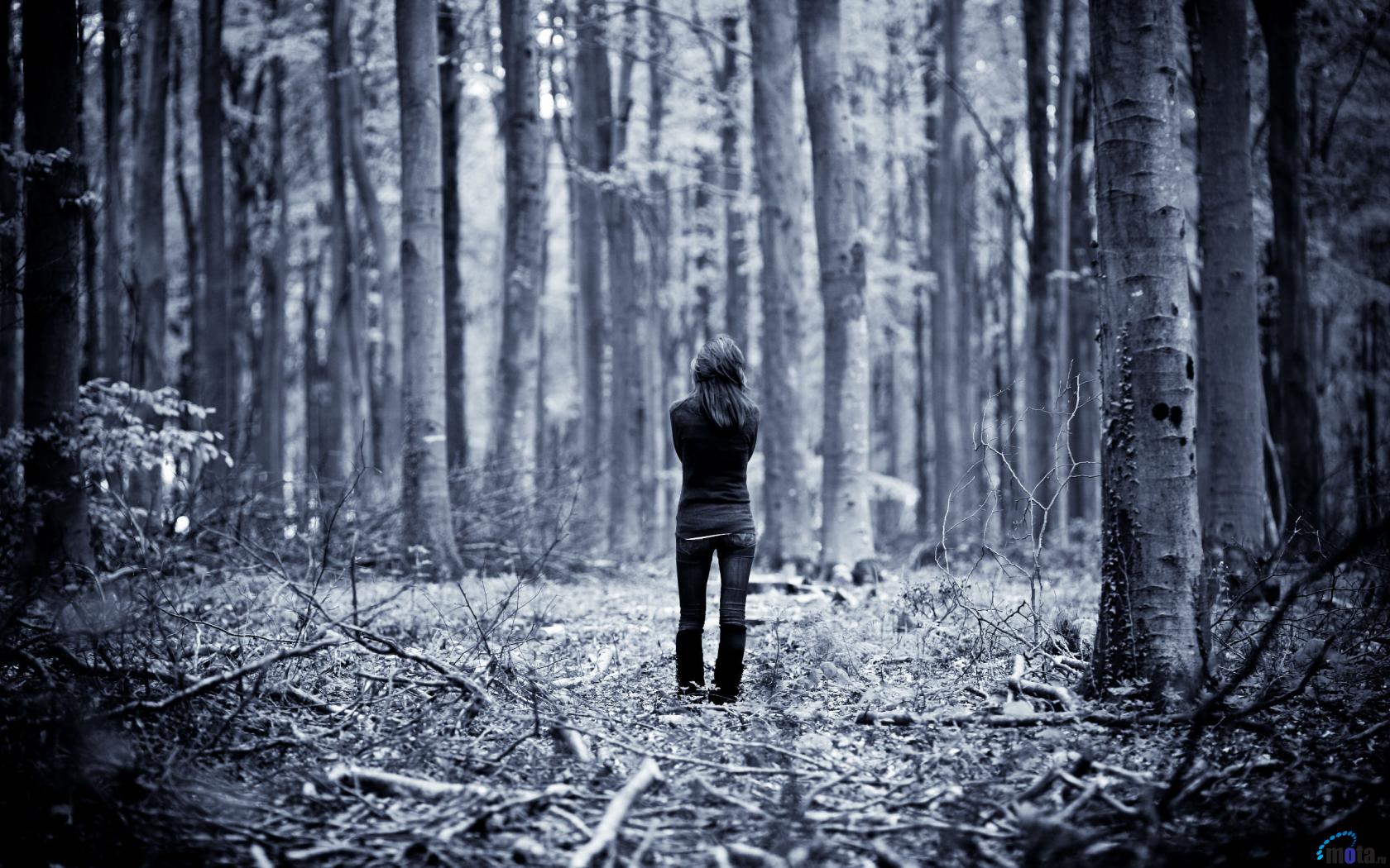 Download Wallpaper Lonely girl in the woods 1680 x 1050