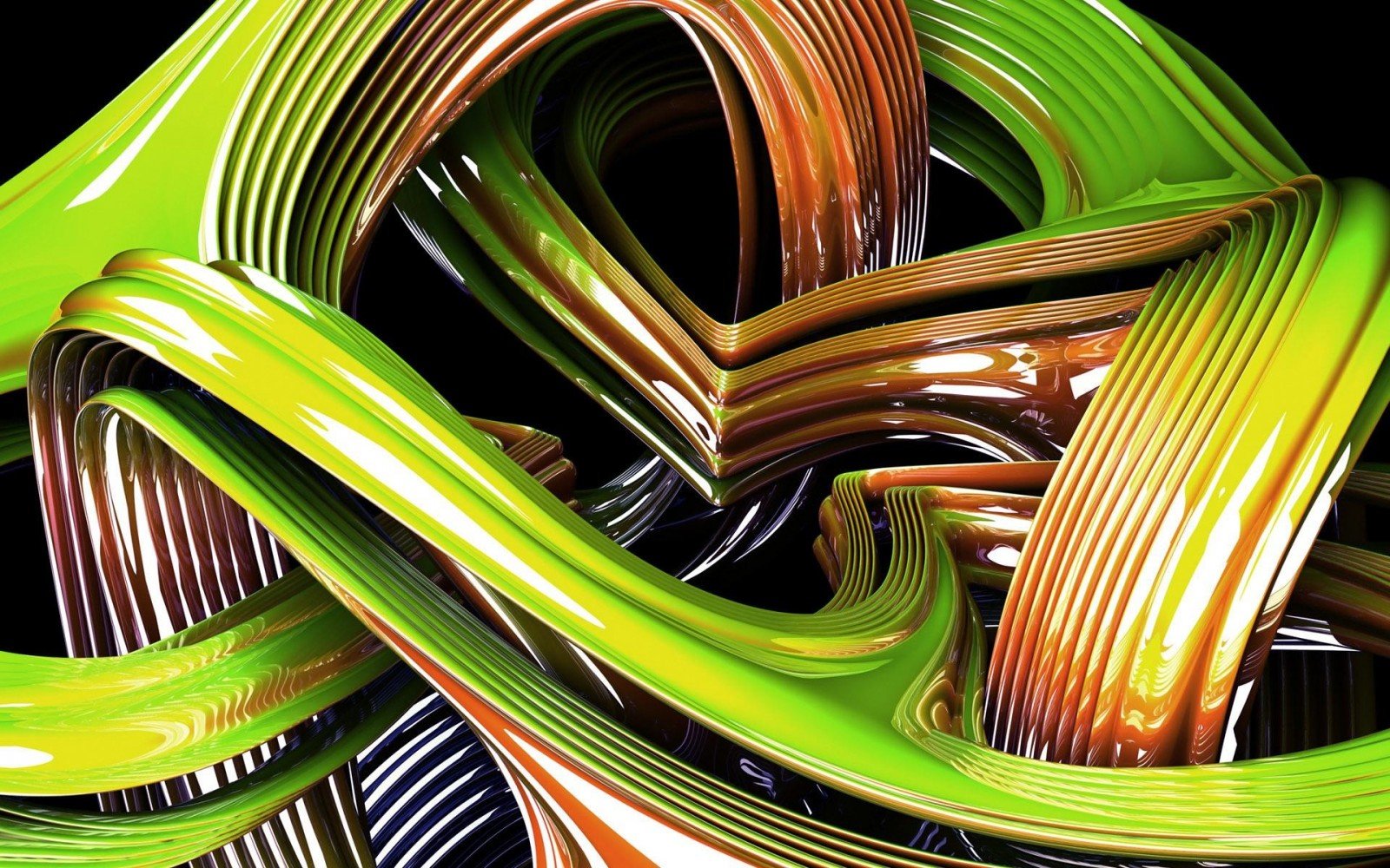 illustration, digital art, black background, abstract, 3D, reflection, CGI, green, yellow, waves, lines, color, line, screenshot, computer wallpaper, fractal art. Mocah HD Wallpaper