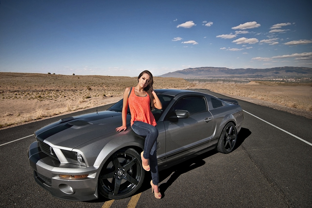 Picture Ford Mustang Shelby GT500 Grey young woman Cars