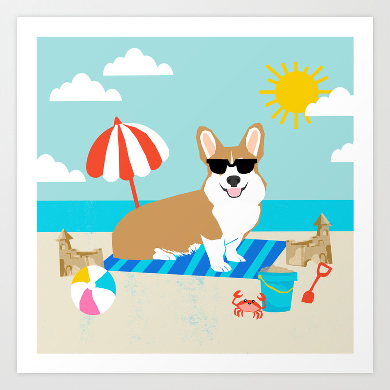 Corgi Summer Beach Day Sandcastles Dog Art Art Print