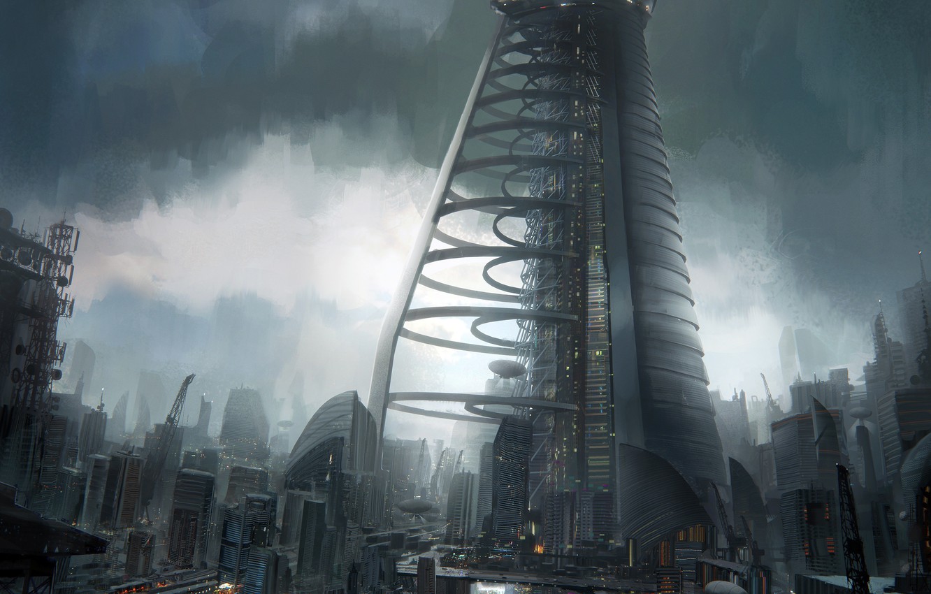 Wallpaper bridge, the city, tower, buildings, future glasgow image for desktop, section фантастика