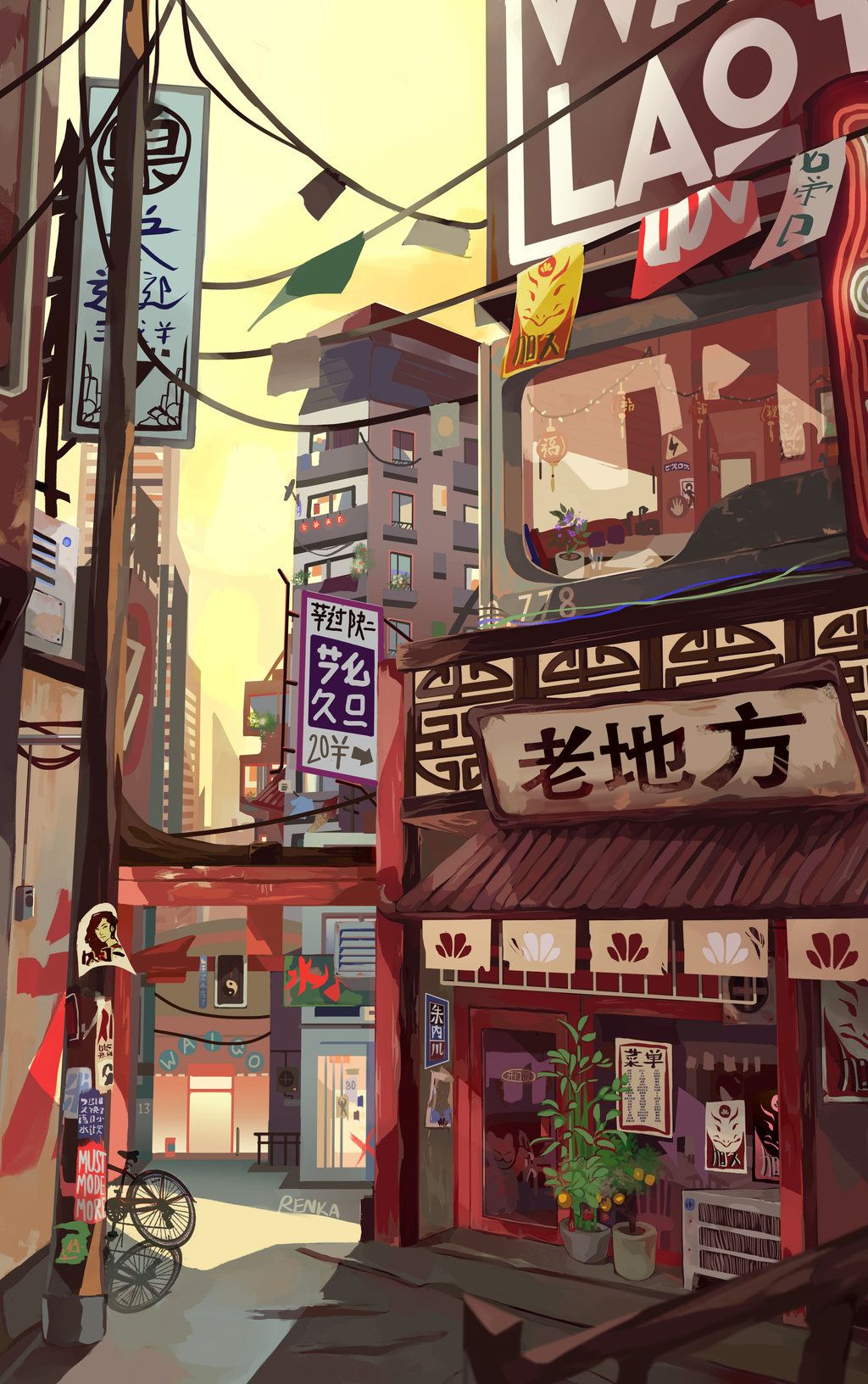 Noodle Shop. Anime scenery wallpaper, Drawing wallpaper, City cartoon