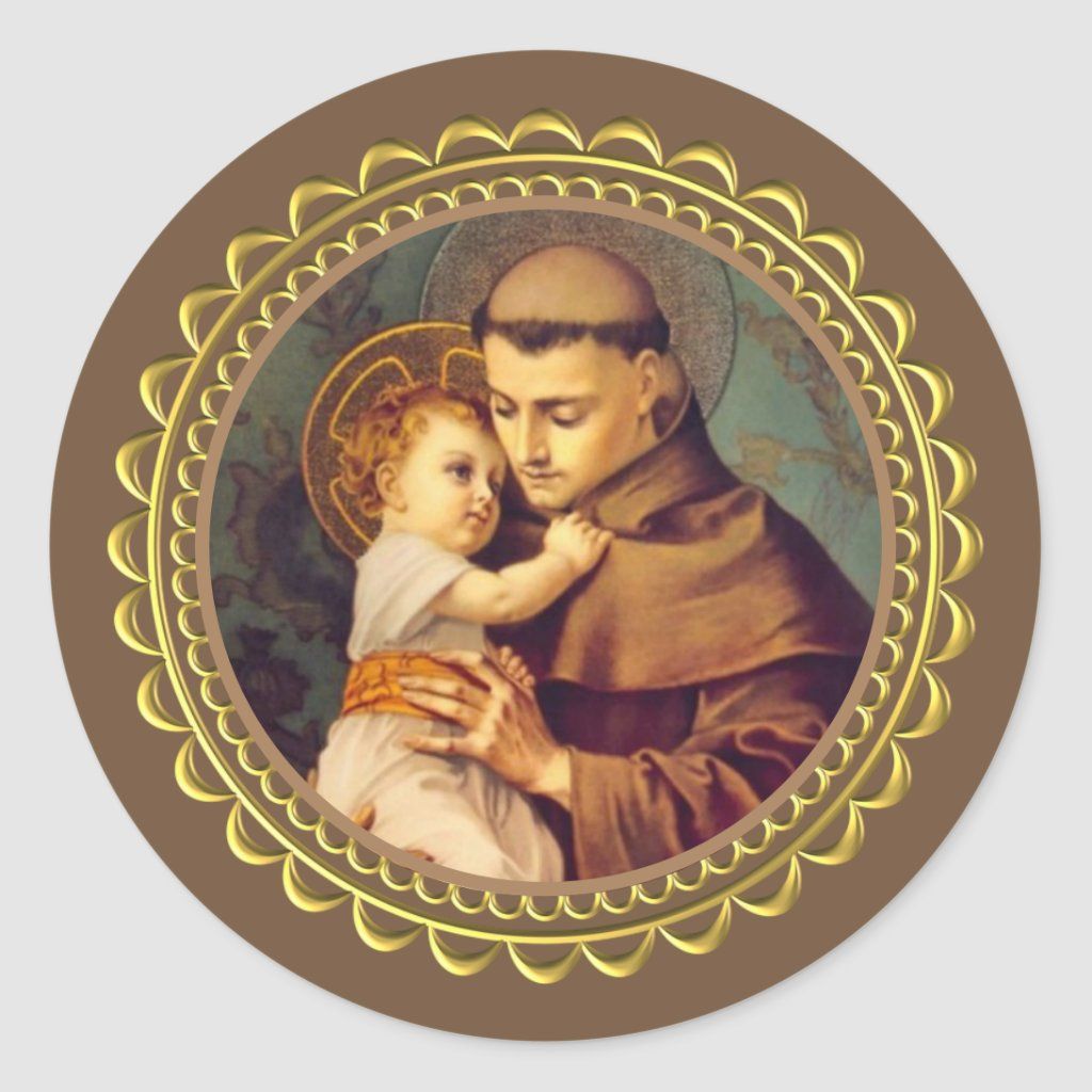 St. Anthony of Padua with Baby Jesus Classic Round Sticker. Zazzle.com. Saint anthony of padua, Padua, Saint anthony novena