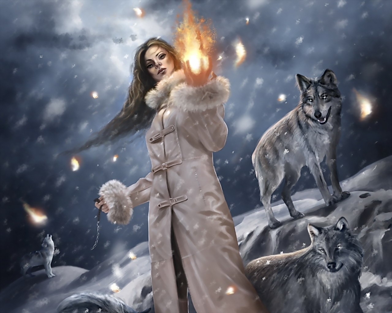 Download Wallpaper, Download 1280x1024 women snow fire fantasy art wolves 1280x1024 wallpaper Animals HD Wallpaper, Hi Res Animals Wallpaper, High Definition Wallpaper