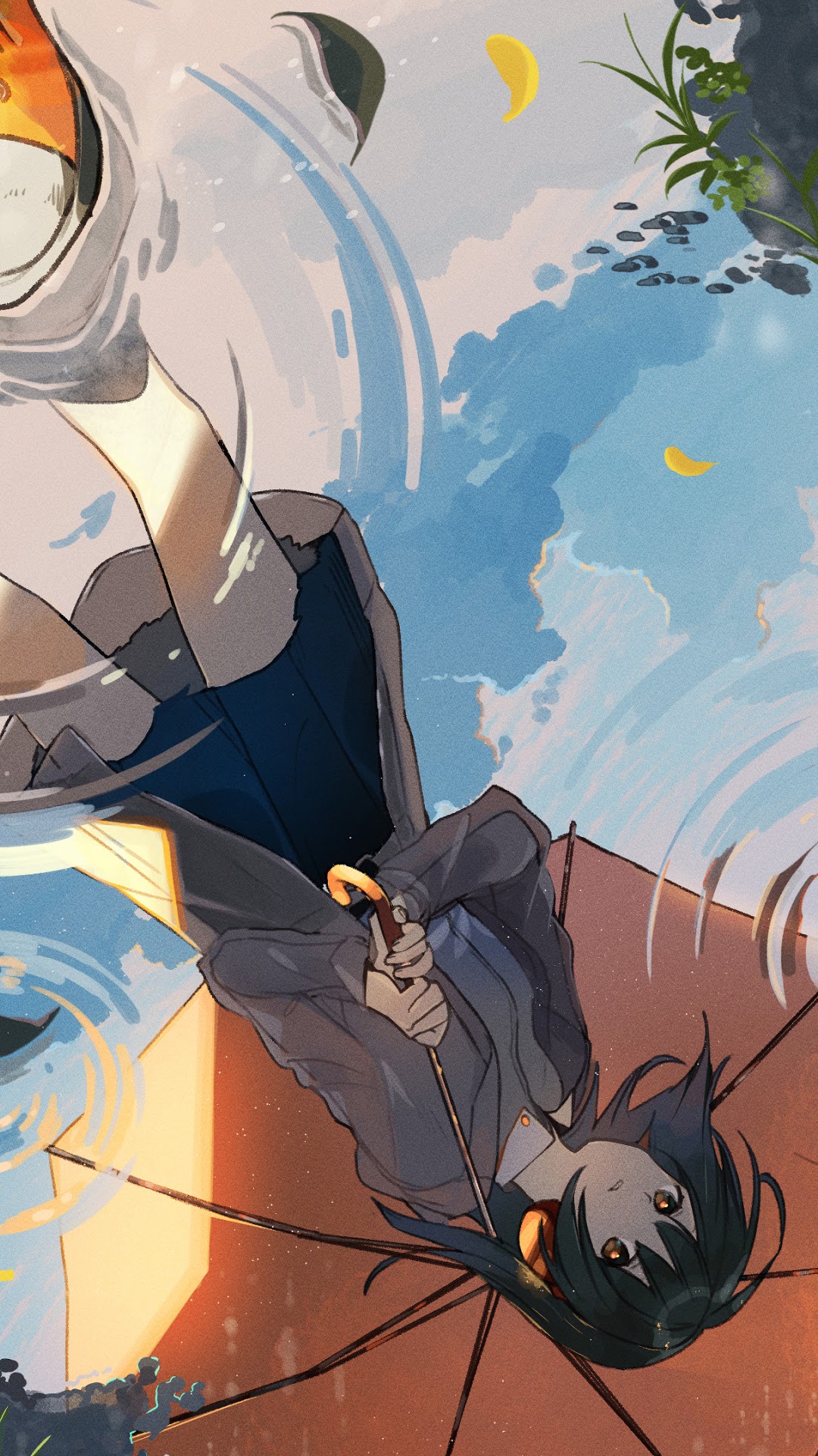 Anime, Girl, Water, Reflection, Umbrella phone HD Wallpaper, Image, Background, Photo and Picture. Mocah HD Wallpaper