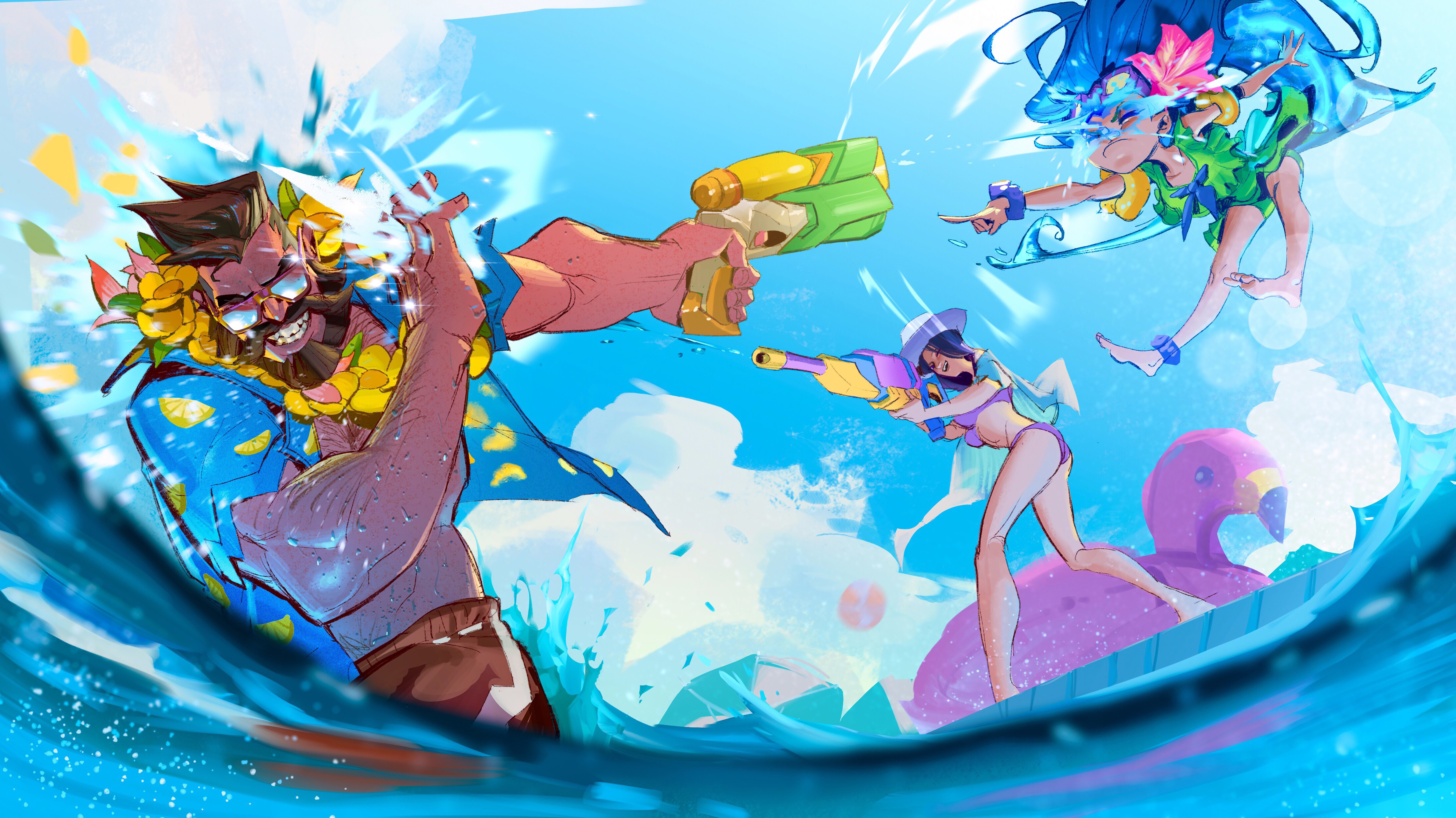 Wallpaper, League of Legends, pool party, Gangplank, Caitlyn, zoe, Marksman, ADC, Adcarry 7680x4320