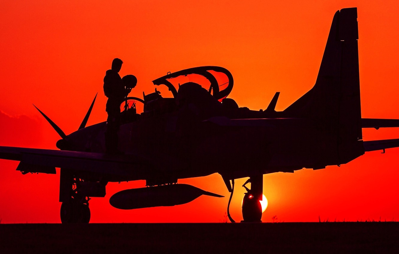 Wallpaper Silhouette, Pilot, Attack, Easy, Turboprop, A 29, Super Tucano Image For Desktop, Section авиация