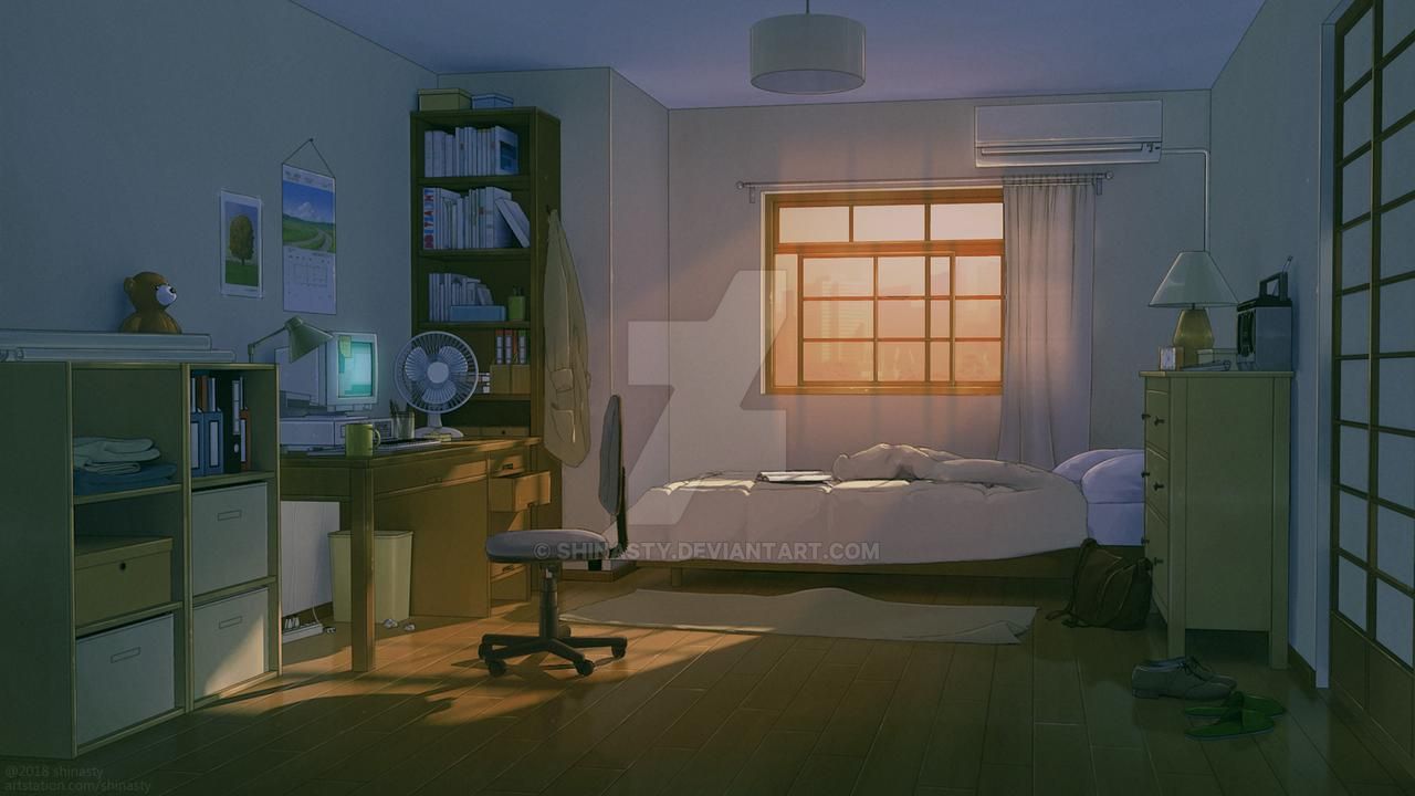 Anime bedroom. Aesthetic bedroom, Bedroom night, Living room background
