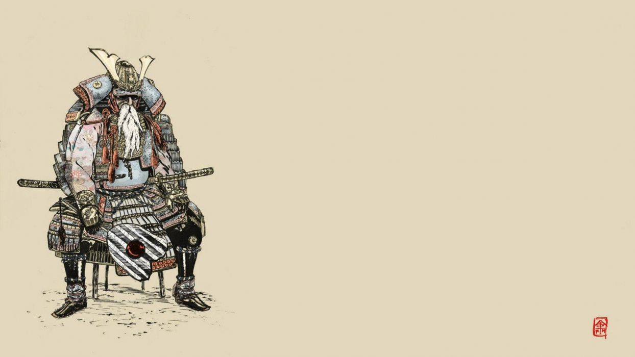 Samurai armor artwork simple background wallpaperx1080