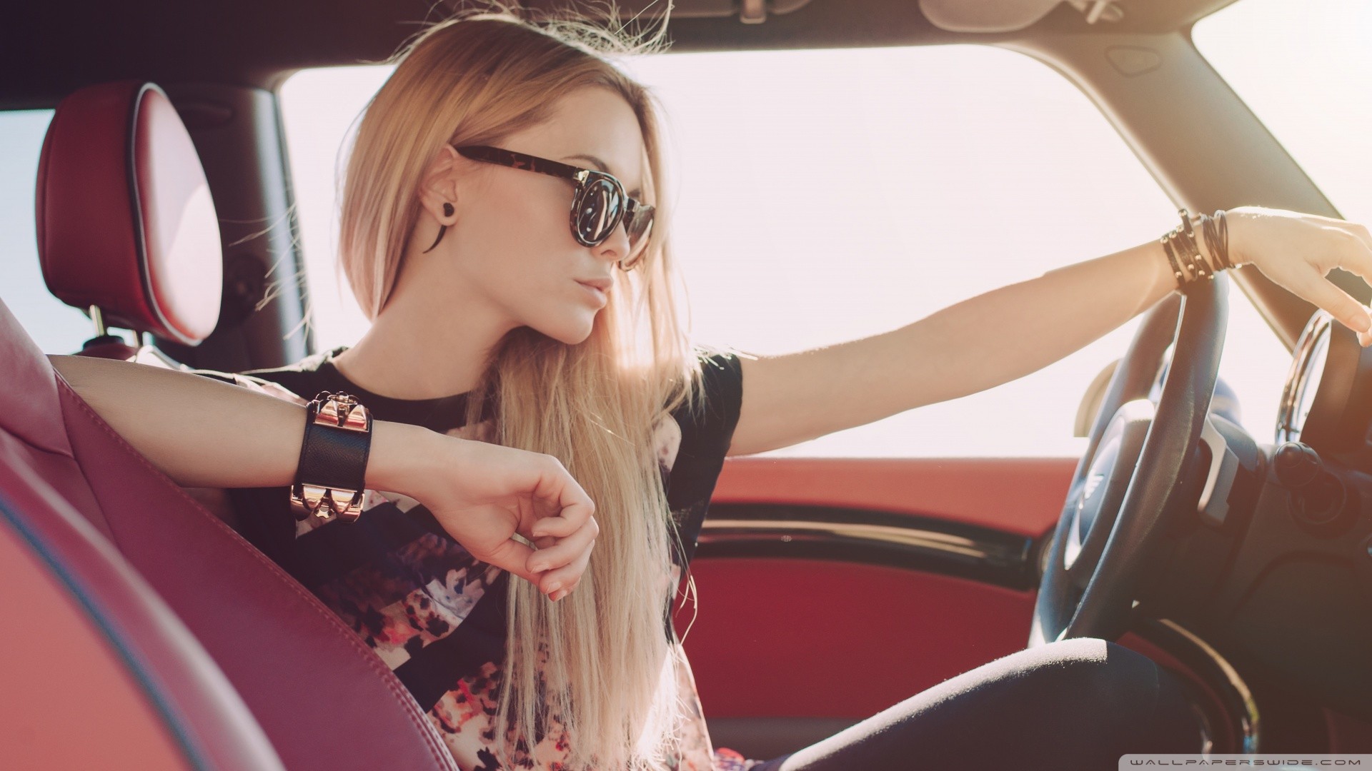 #car Interior, #driving, #piercing, #women, #long Hair, #brunette, #T Shirt, #model, #face, #car, #sunglasses, #women With Glasses, #red, #blonde, Wallpaper. Mocah HD Wallpaper