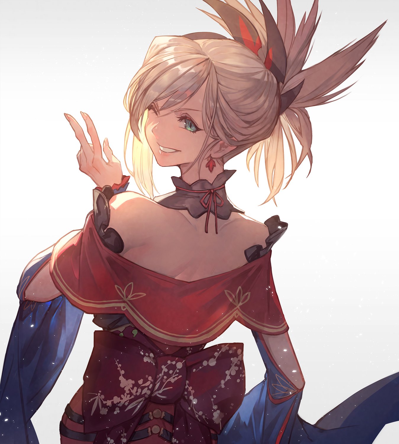 Digital Art, Portrait Display, Japanese Clothes, Anime Girls, Anime, 2D, Smiling, Fate Series, Vertical, Lack (artist), Blonde, Artwork, FGO, Wink, Miyamoto Musashi (fate Grand Order). Mocah HD Wallpaper