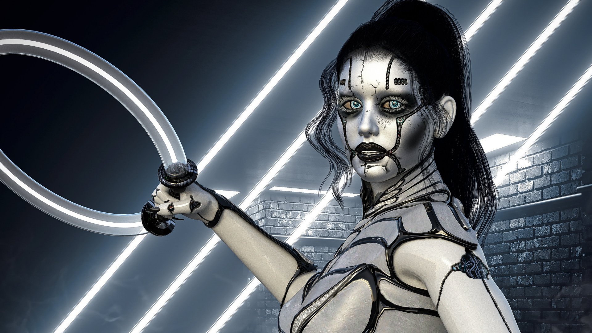 Cyborg Mercenary 3D Desktop HD Wallpaper