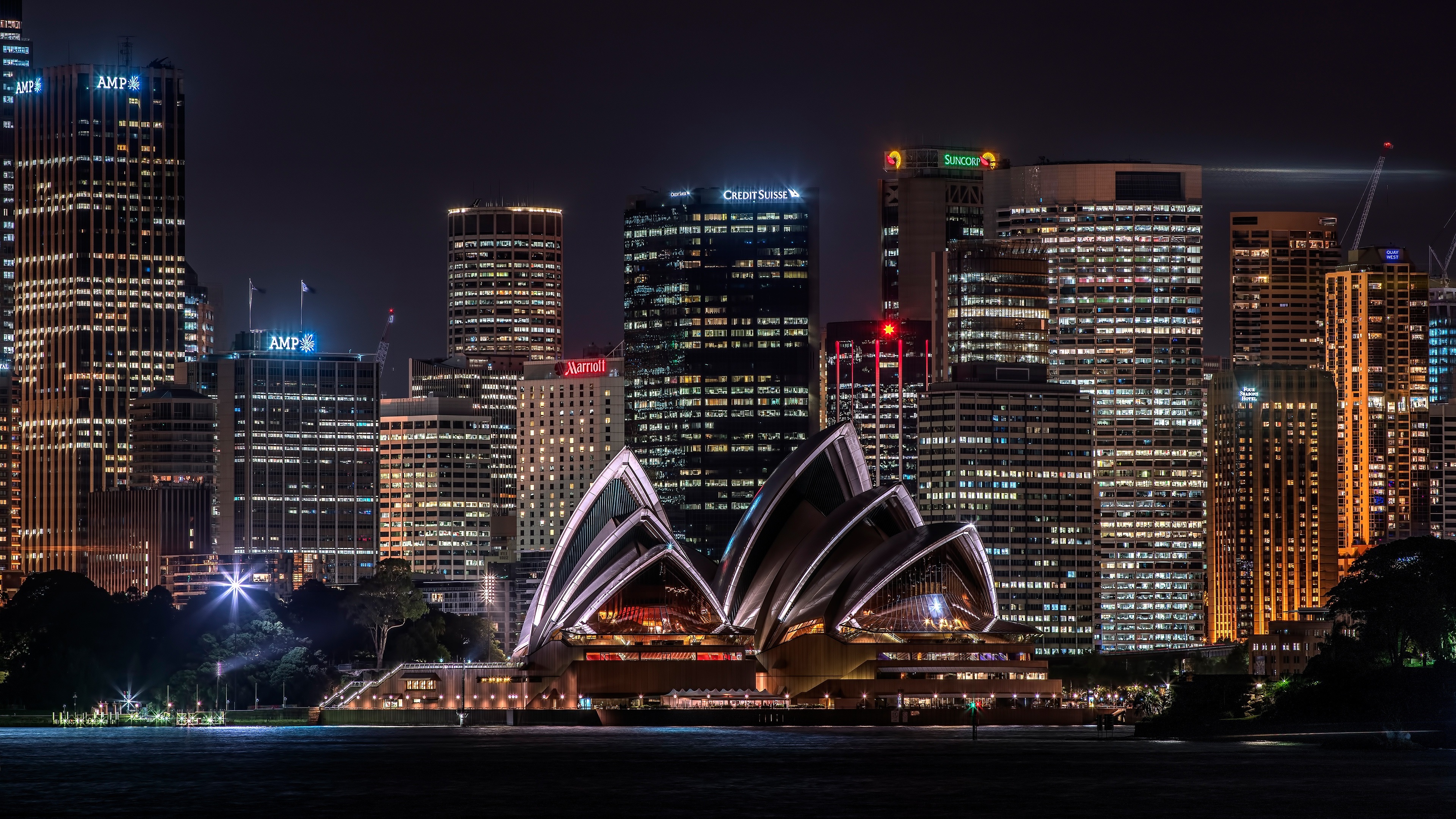 Wallpaper Australia, Sydney, opera house, skyscrapers, illumination, night 3840x2160 UHD 4K Picture, Image