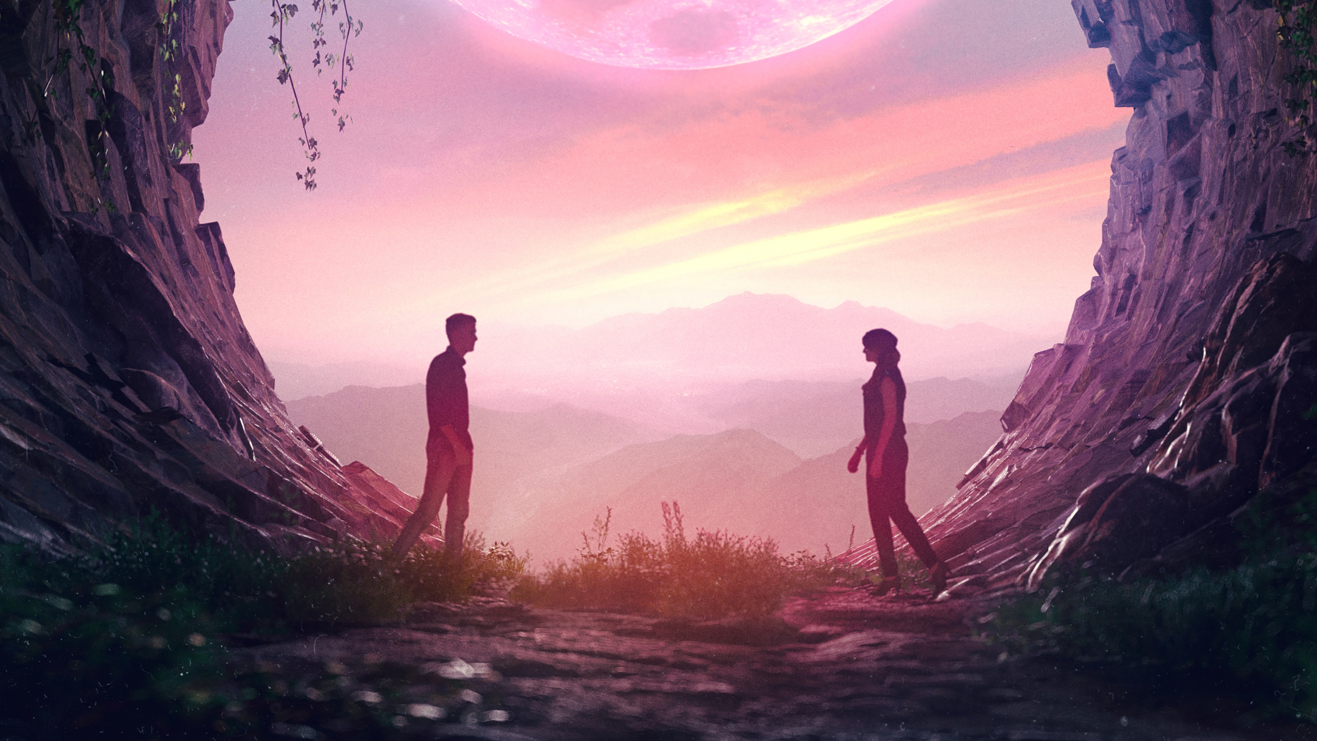 Couple Wallpaper 4K, Romantic, Lovers, Cave, Sci Fi, Aesthetic, Love