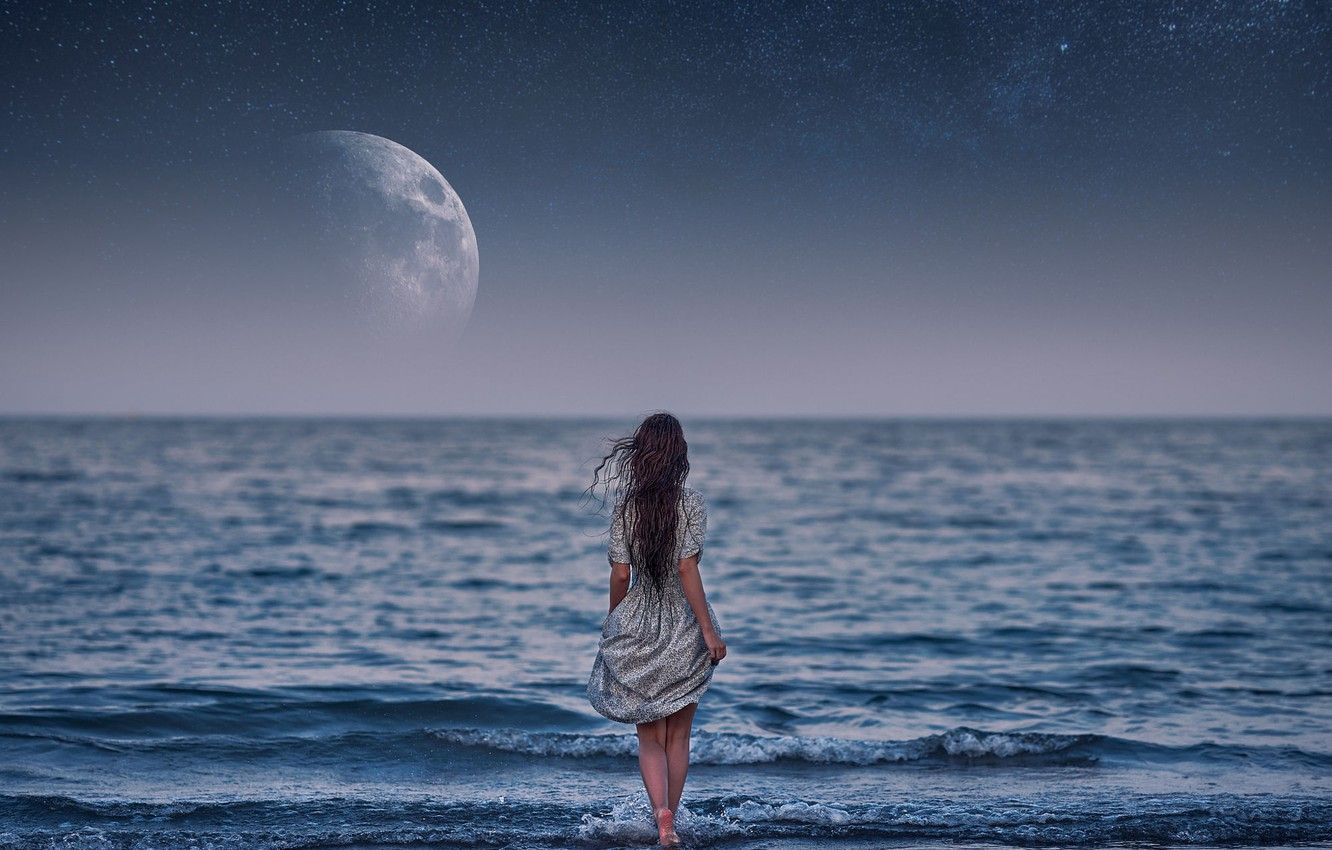 Women Sea Moonlight Wallpapers - Wallpaper Cave