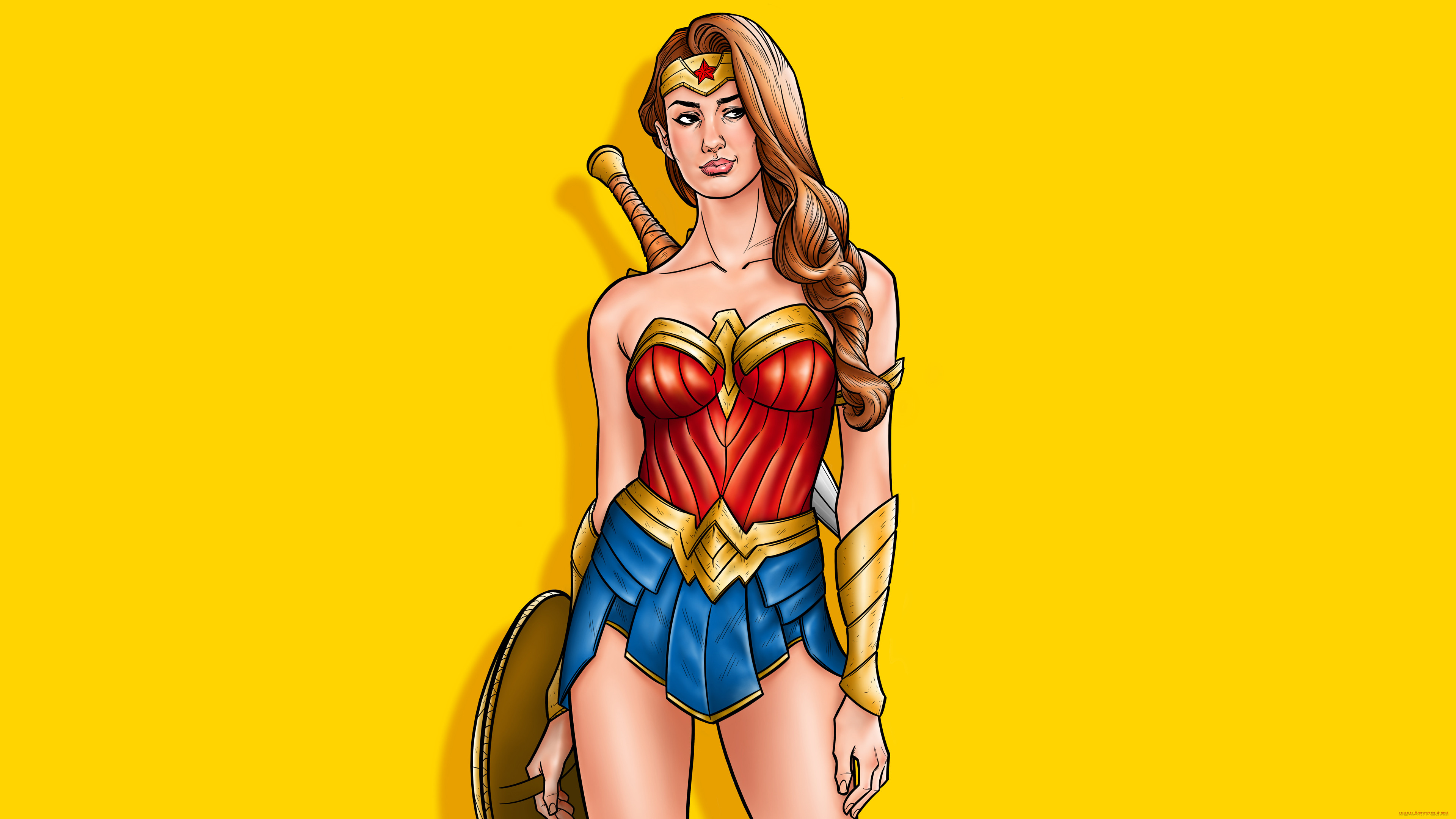 Wallpaper, Wonder Woman, yellow background, simple background, fantasy girl 3840x2160