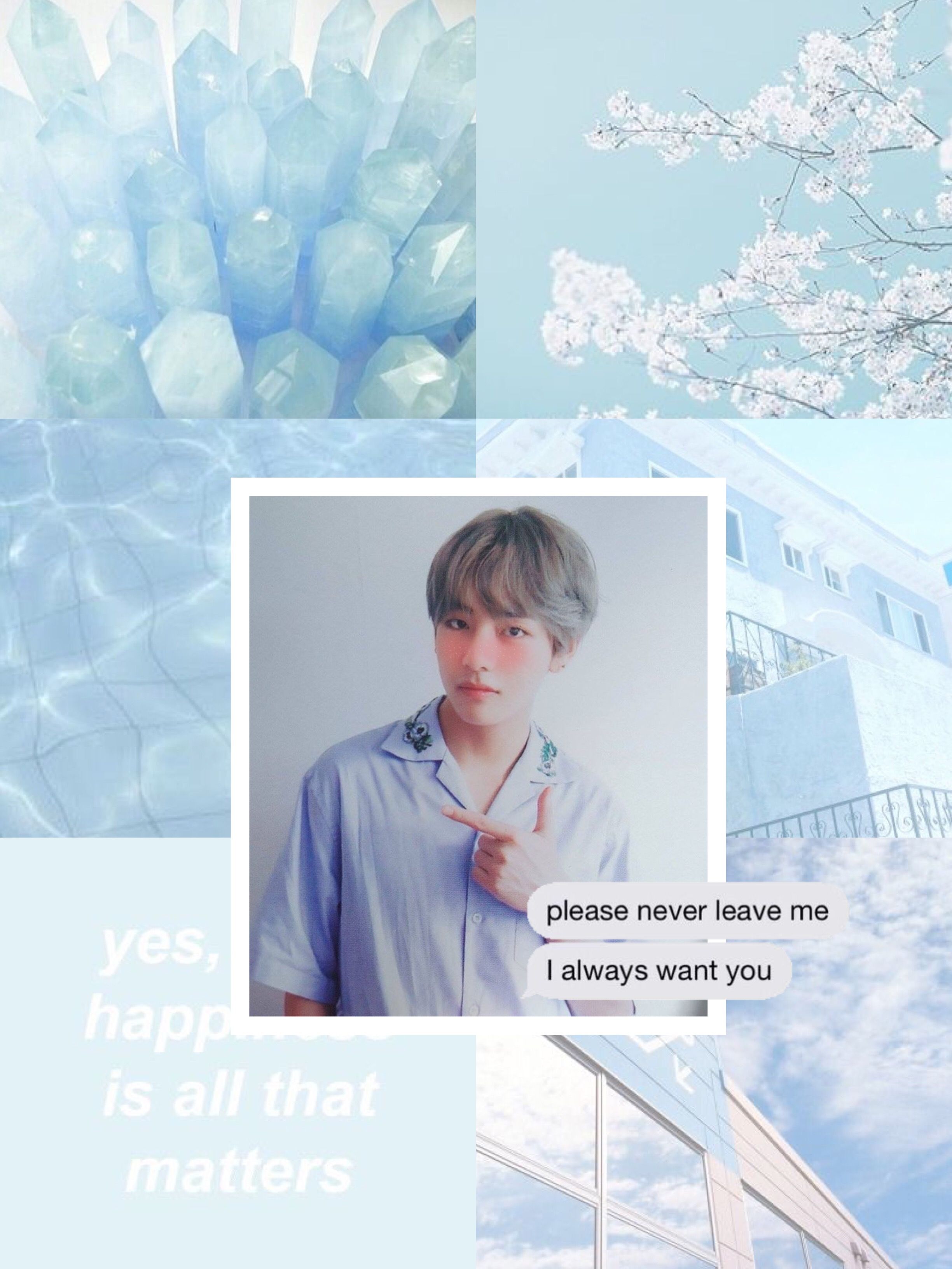 made by me ! taehyung BTS aesthetic wallpaper / lock screen iPhone baby blue / light. Baby blue aesthetic, Pastel iphone wallpaper, Dont touch my phone wallpaper