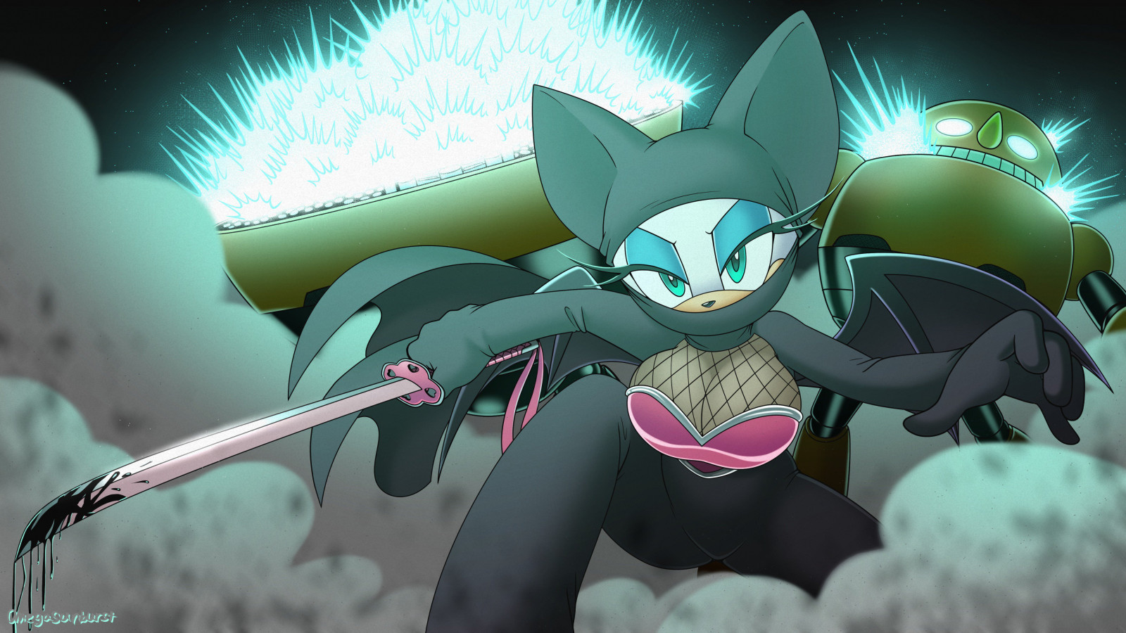 Wallpaper, Sonic the Hedgehog, Rouge the Bat, ninja girl, Ninja, katana, Kunoichi, robot, anime 4096x2304
