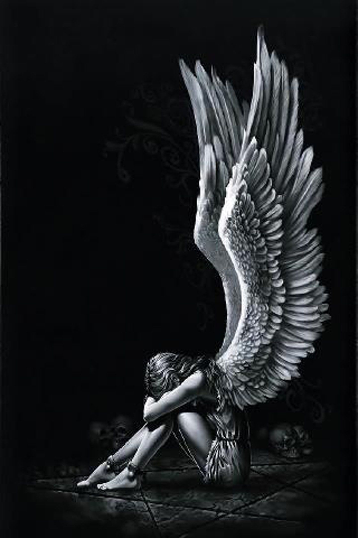 Alone #angel #black #fantasy #girl #light #white #wings P #wallpaper #hdwallpaper #desktop. Angel wallpaper, Angel drawing, Black angels