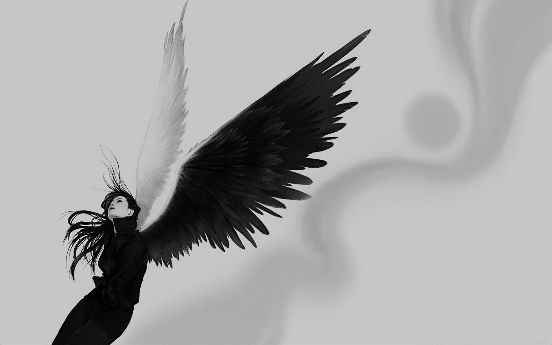 Download wallpaper 1920x1200 angel, wings, white, black, girl HD background