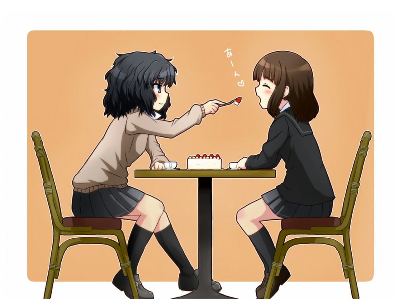 Wallpaper, sitting, human behavior, communication, furniture, table, girl, conversation, interaction, mangaka, product design, illustration, anime, reading, ART 1281x961