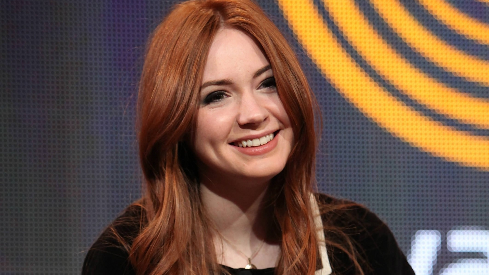 Download 1920x1080 wallpaper red head, smile, karen gillan, actress, full hd, hdtv, fhd, 1080p, 1920x1080 HD image, background, 10701