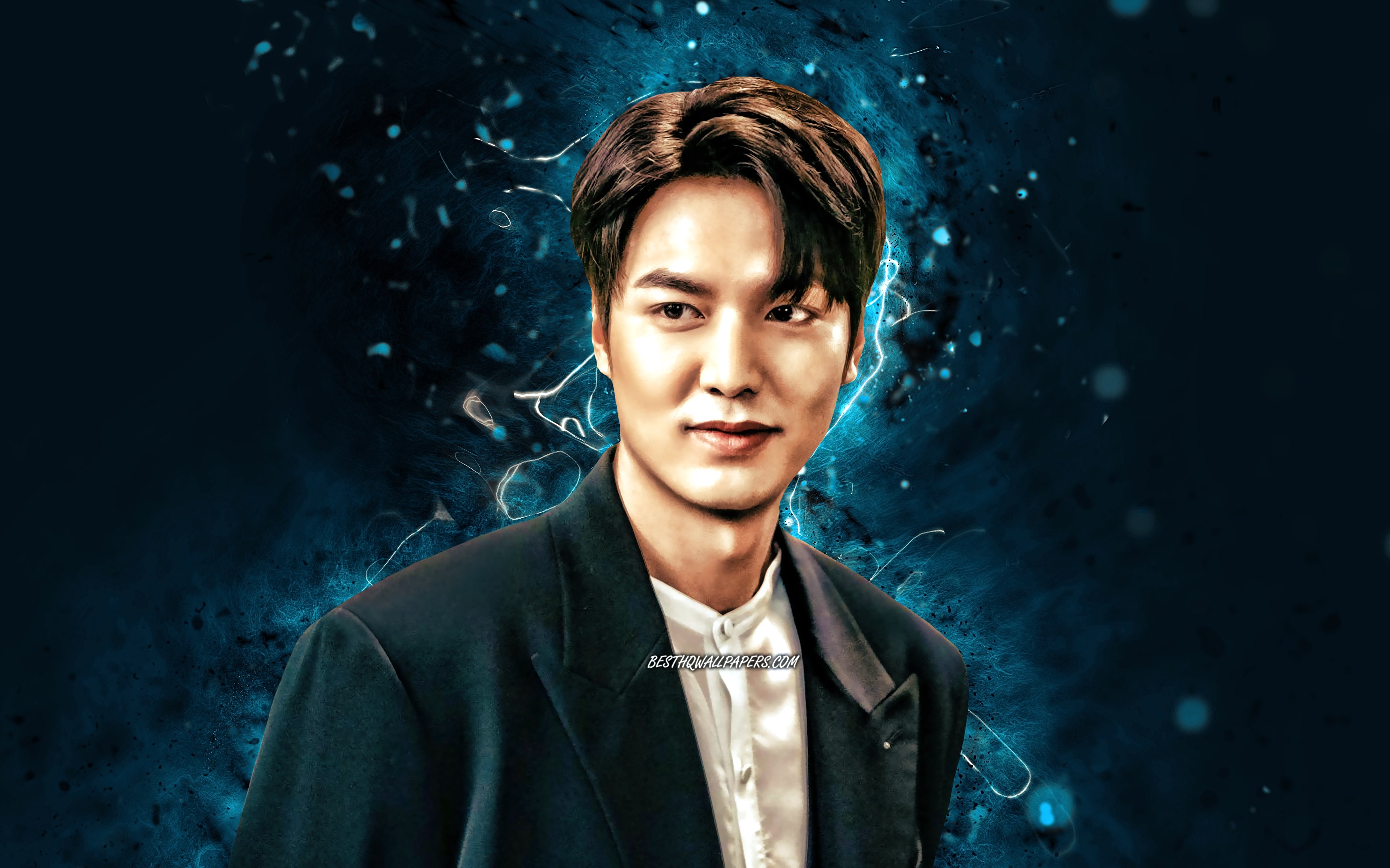 Download Wallpaper Lee Min Ho, 4k, Blue Neon Lights, South Korean Actor, Creative, South Korean Celebrity, Lee Min Ho 4K For Desktop With Resolution 3840x2400. High Quality HD Picture Wallpaper