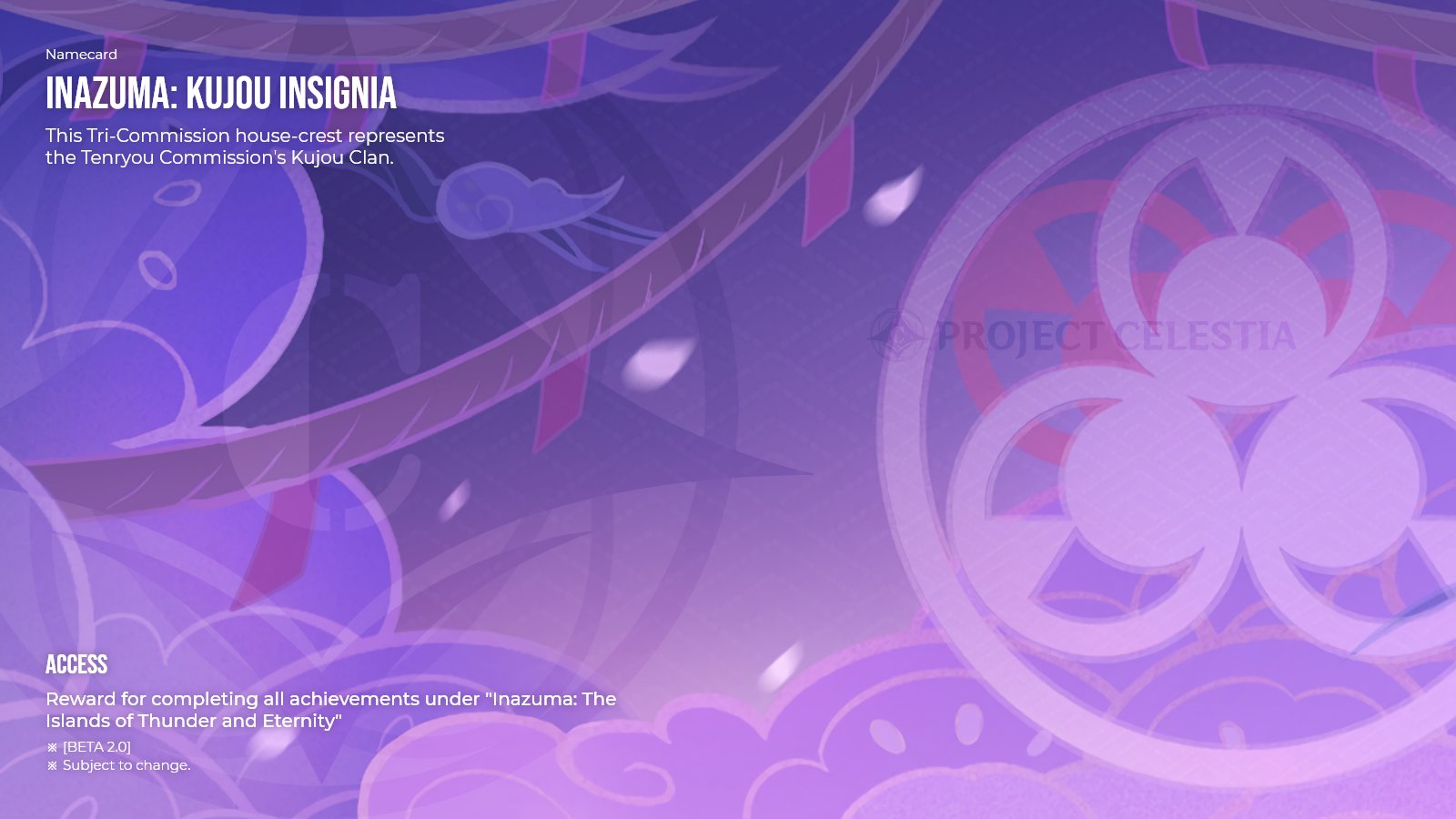 Project Celestia - [2.0 BETA] Namecard Inazuma: Kujou Insignia ※ Subject to change. #ProjectCelestia