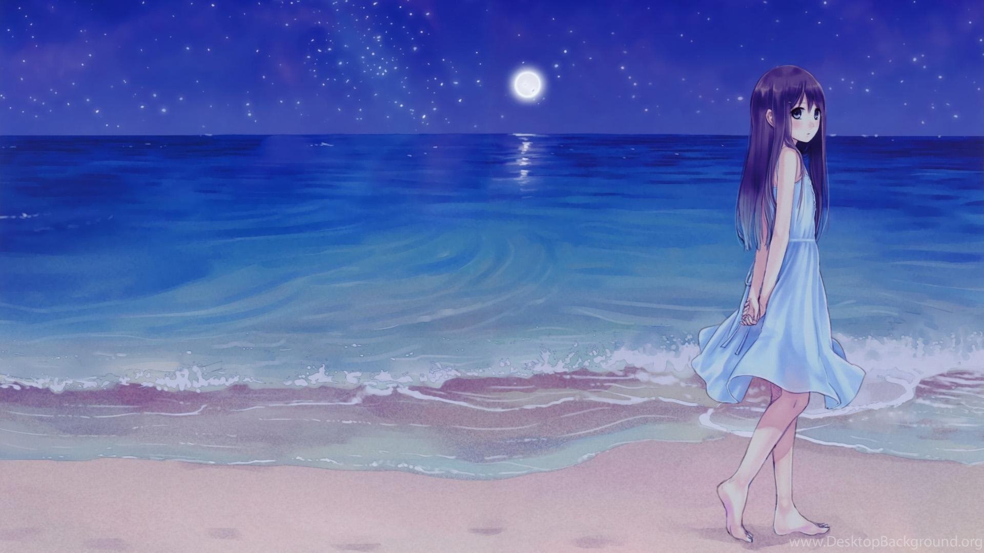 Cartoon Girl In The Beach Wallpaper Animated Desktop Background
