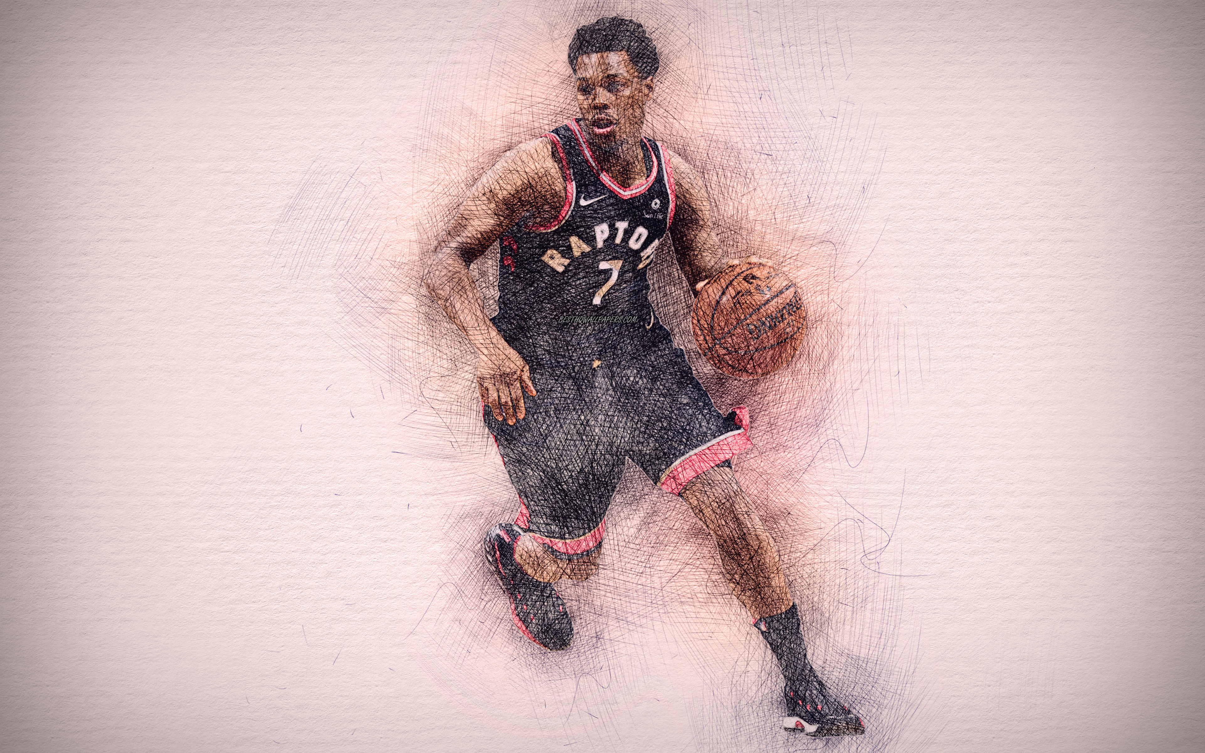 Download wallpaper Kyle Lowry, 4k, artwork, basketball stars, Toronto Raptors, NBA, basketball, drawing Kyle Lowry for desktop with resolution 3840x2400. High Quality HD picture wallpaper
